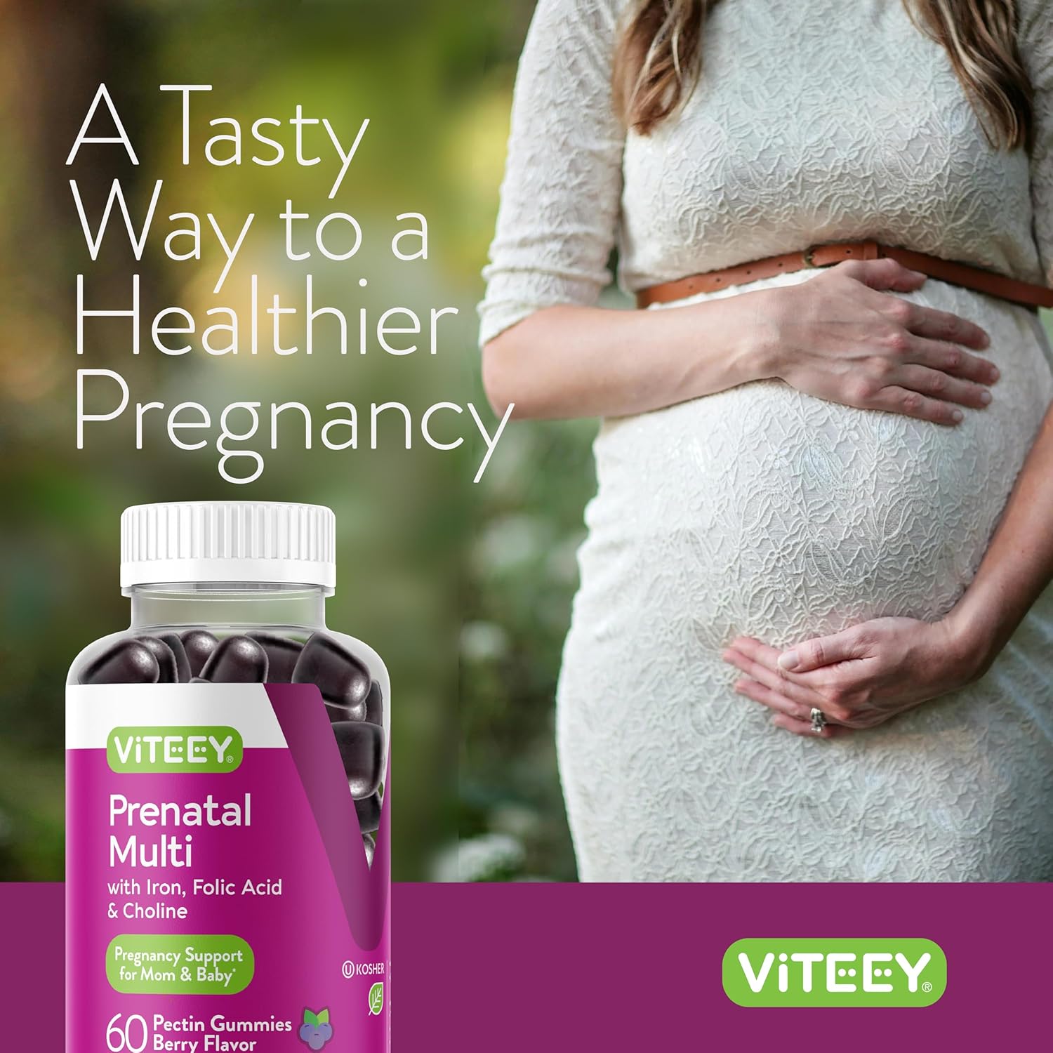 Viteey Prenatal Gummies for Women - Prenatal with Iron for Pregnancy with Choline & Folic Acid Gummies - Vegetarian, Gluten Free - 120 Count