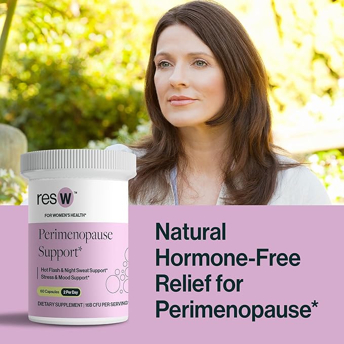 resW Perimenopause Postbiotic Supplement for Women - Hot Flash Support, Night Sweat Relief, Hormone Free, Vegan, Gluten Free, Non GMO, Plant Based Gut Health Support - 60 Capsules