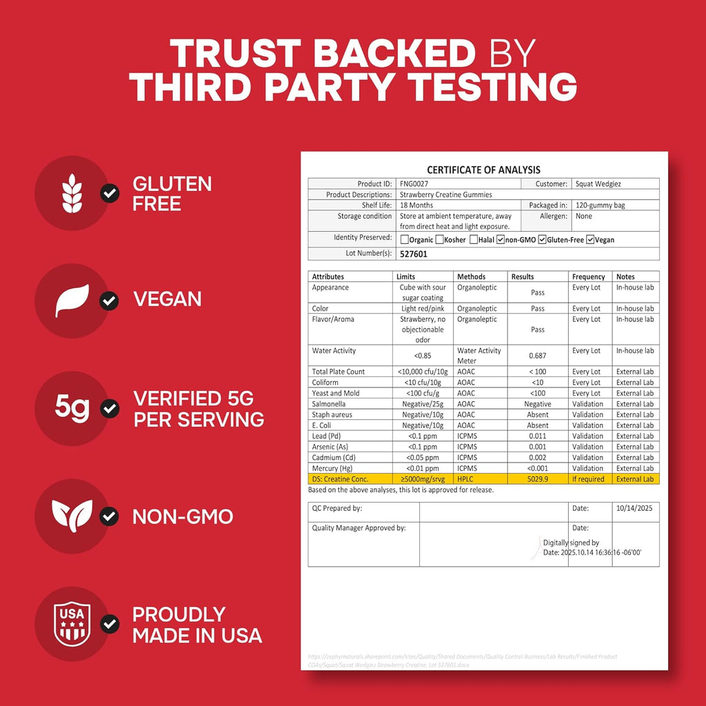 3rd Party Tested Creatine Monohydrate Gummies for Men & Women – Creatine Gummies 5 grams per Serving, Strawberry Flavor, 120 Count, Vegan,Gluten-Free, USA Made, 30 Day Supply–Boost Strength & Recovery