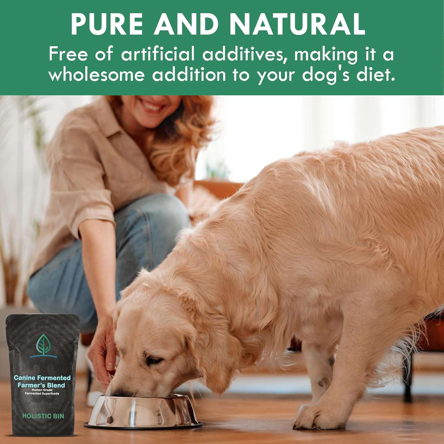 HOLISTIC BIN Canine Fermented Farm Supplement - Multivitamin Powder with Digestive Enzymes, Fermented Spinach, Pumpkin, Blueberry, Beets, & Turmeric - Dog Vitamins for Overall Health - 50g Powder