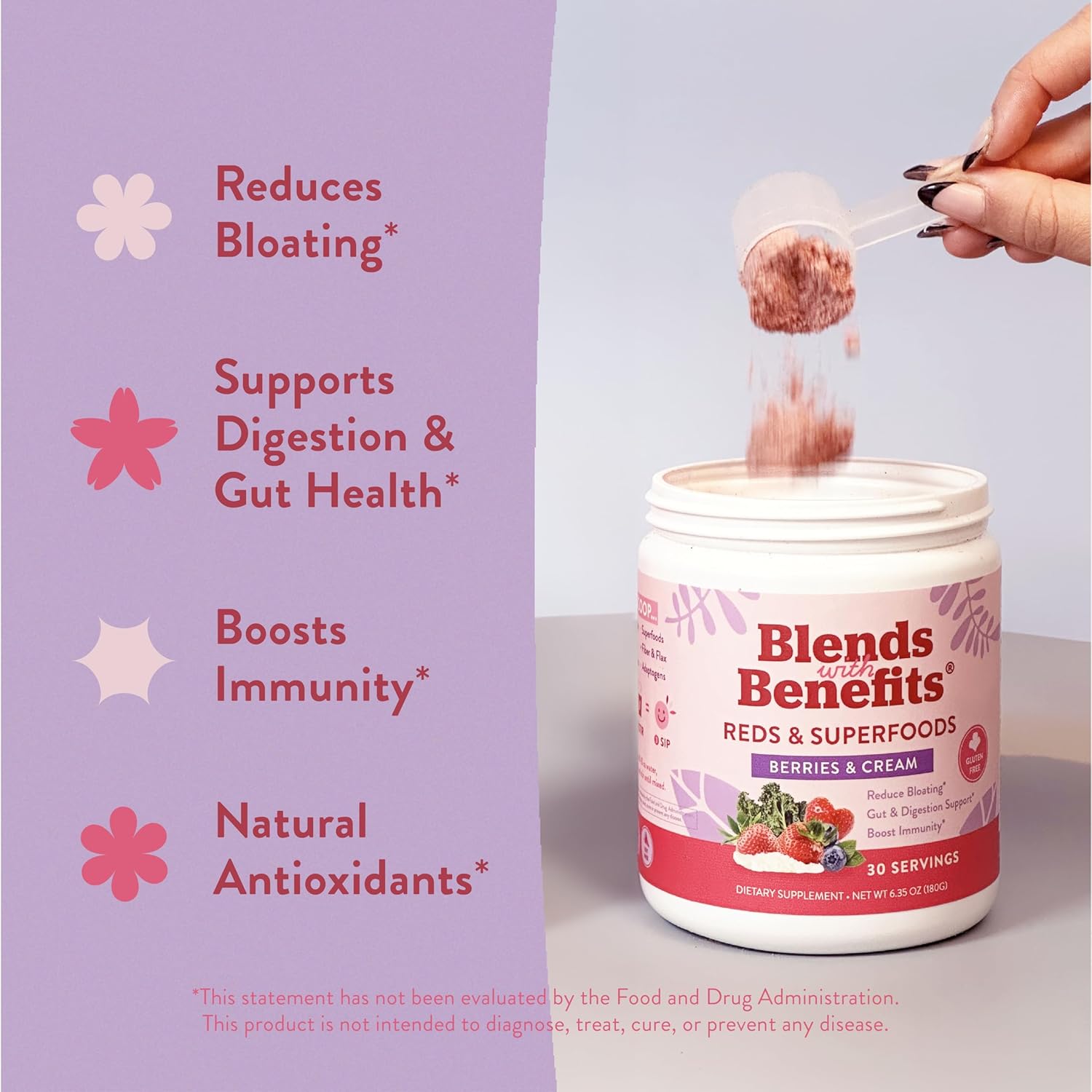 360 Nutrition Blends with Benefits Reds & Superfoods for Natural Antioxidants and Polyphenols, with Fruits & Veggies, Probiotics Digestion, Daily Energy - Berries & Cream - 30 Servings