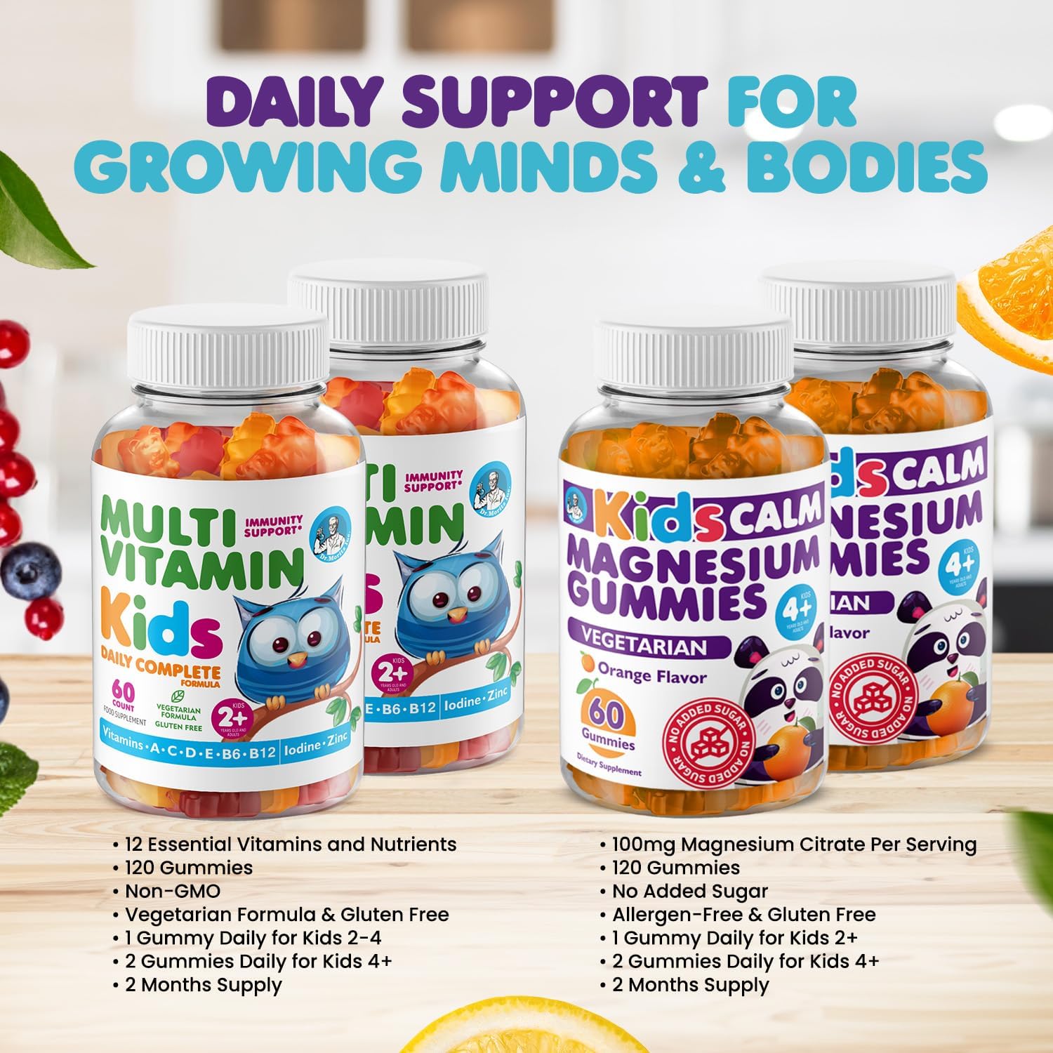 DR. MORITZ Kids Magnesium Gummies Orange Flavor (120 Count) and Kids Multivitamin Gummies (120 Count) - Relaxation & Health Support - Non-GMO, Vegetarian Toddler Vitamins