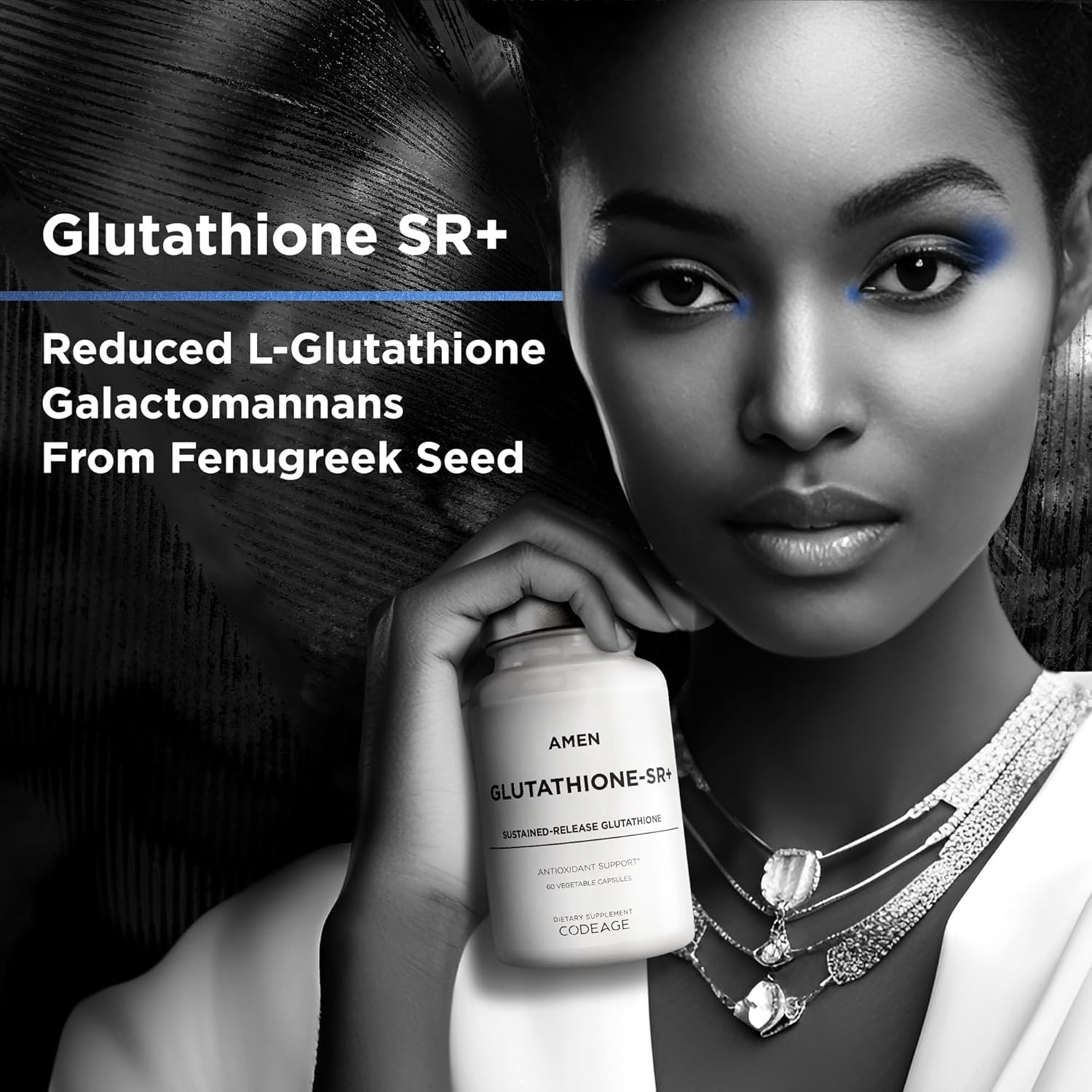 Amen Glutathione-SR+ Advanced Sustained-Release Supplement - 2-Month Supply - Reduced L-Glutathione - Galactomannans Fenugreek Seed - Time-Reduced Matrix - Non-GMO - 60 Capsules