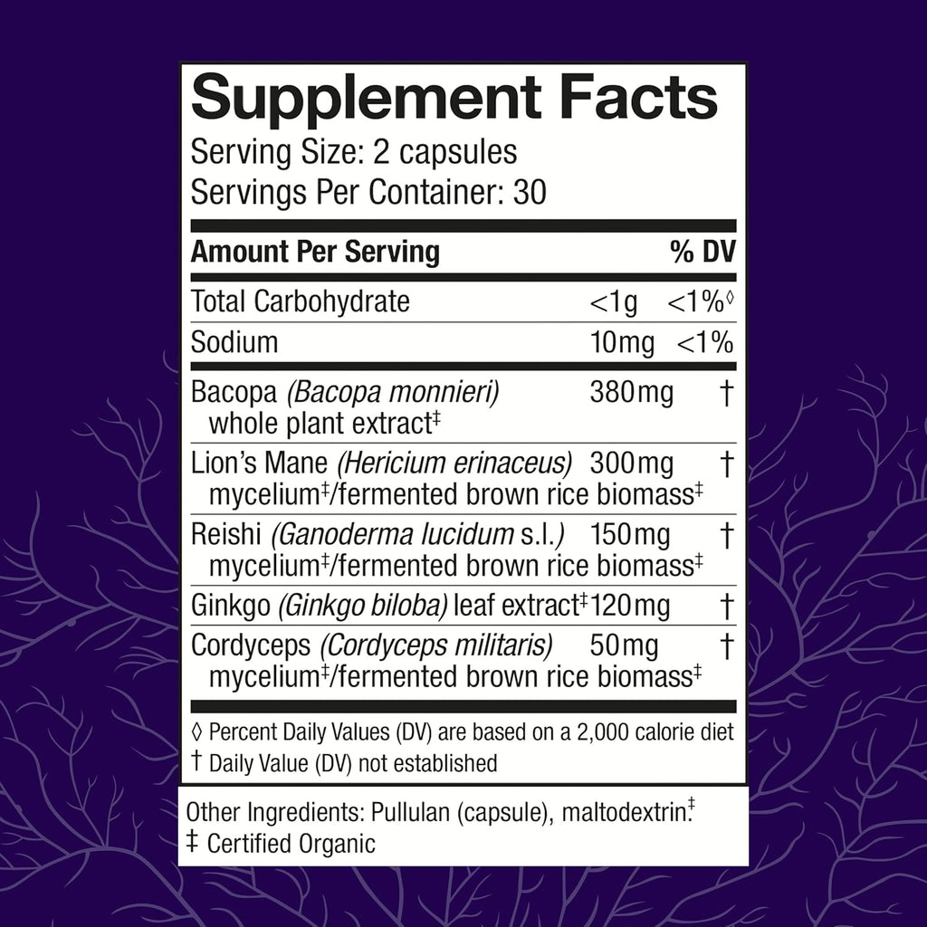 Host Defense MycoBotanicals Brain* Capsules - Brain Support Supplement with Lion's Mane, Reishi & Cordyceps Mushroom - Herbal Supplement for Memory & Focus Support - 60 Capsules (30 Servings)*