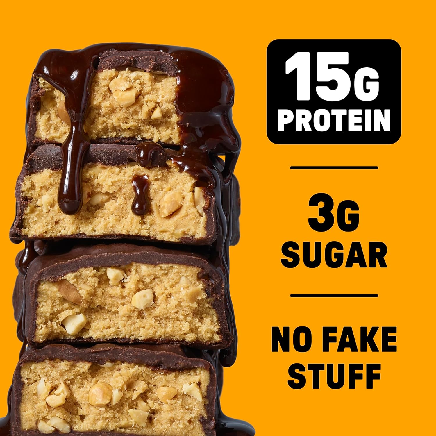 JUNKLESS Protein Bars - Chocolate Peanut Butter - 15g Protein, No Added Sugar, Gluten Free, High Fiber, Delicious Taste and Texture, Satisfying, Healthy Snack for Energy - 12 Bars
