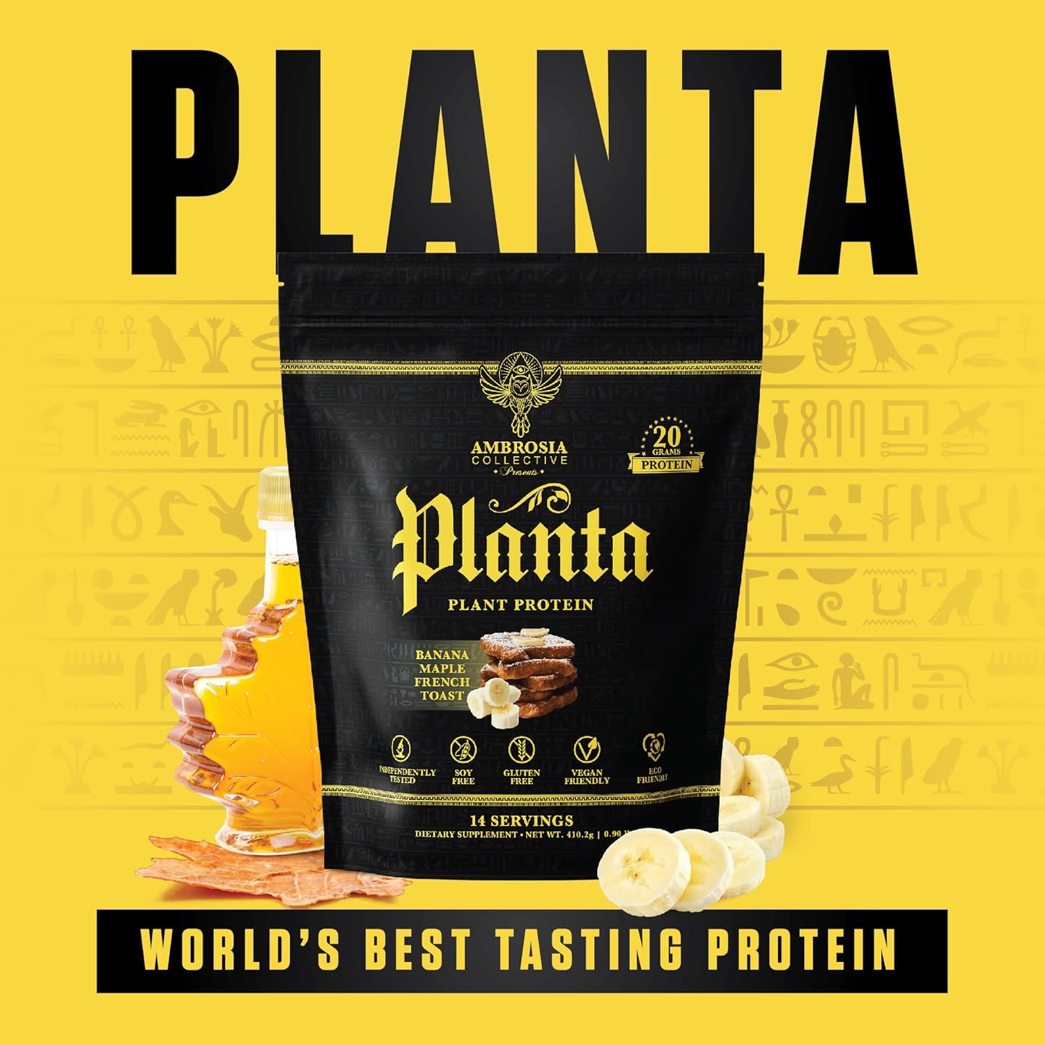 Ambrosia Planta - Premium Organic Plant-Based Protein | Vegan & Keto Friendly | Gourmet Flavors with No Bloating or Stomach Upset | No Added Sugar | 14 Servings | (Banana Maple)