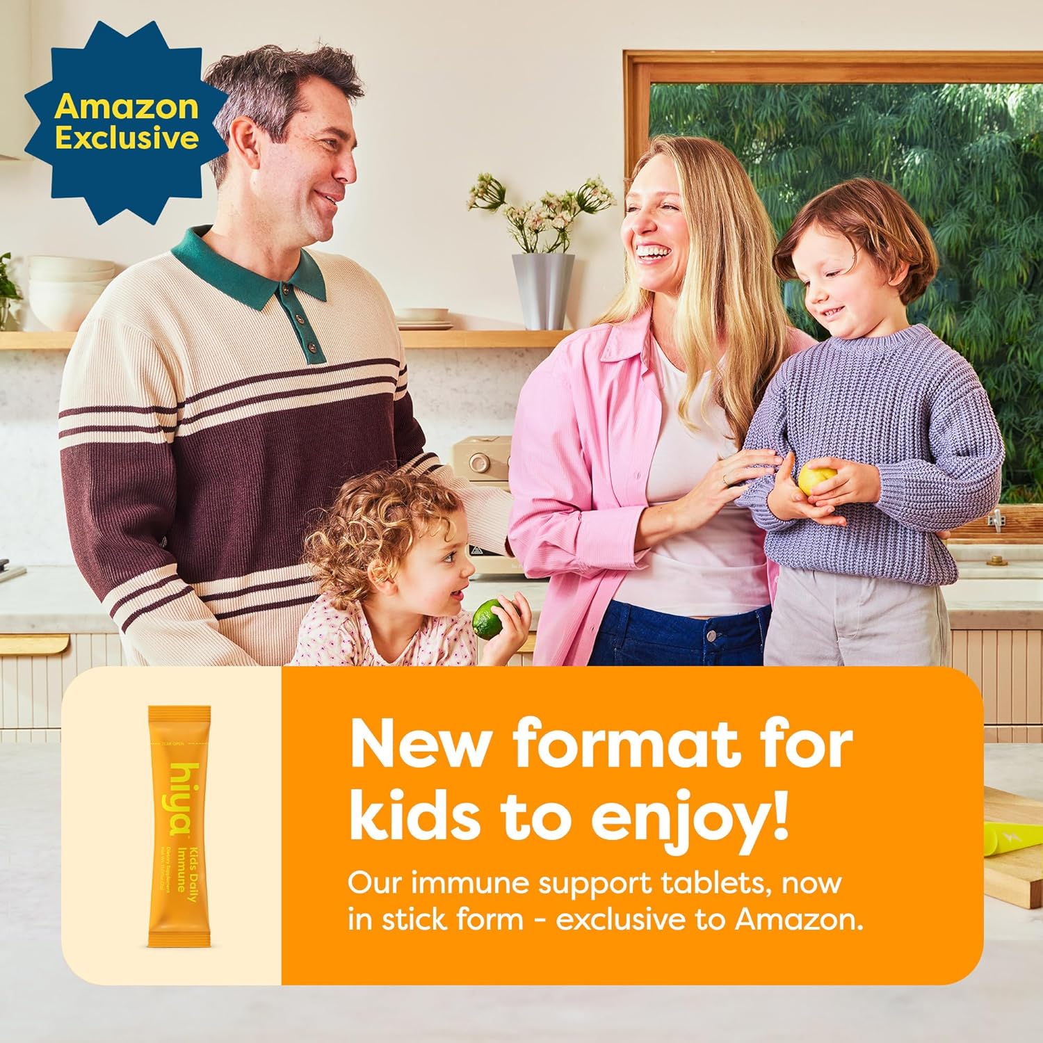 Hiya Kids Immune Support – Vitamin C, Elderberry & Beta Glucans for Ages 2+, Delicious Orange Flavor, 0g Sugar – 20 Stick Packs for Toddlers & Kids