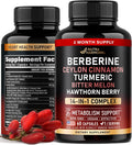 Berberine with Ceylon Cinnamon | Gymnema Extract | Apple Cider Vinegar | Hawthorn Berry | Citrus Bergamot | Bitter Melon - 14-in-1 Supplement for Heart Support, Metabolism & Energy - Vegan 60 Capsules