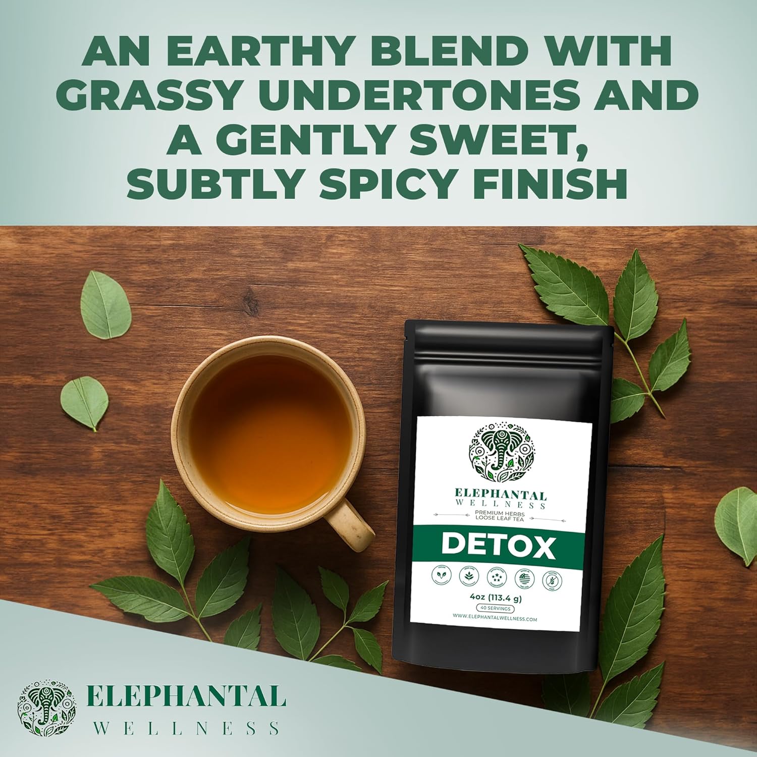 Elephantal Wellness Premium Detox Herbal Tea | Daily Liver, Kidney, Blood & Digestive Support with Turmeric, Milk Thistle, Dandelion & Burdock | Non-GMO, Handmade, Caffeine-Free Loose Leaf Blend - 4oz, 40 Servings