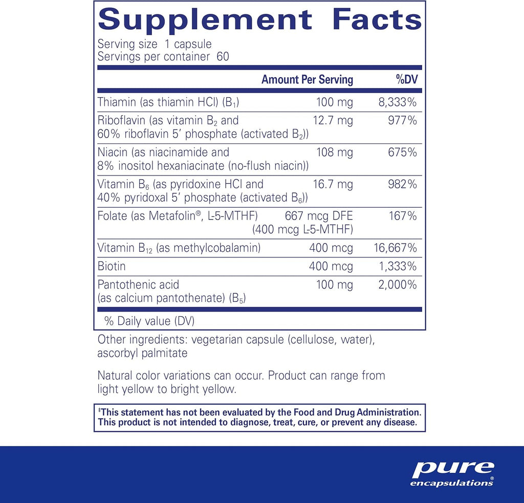 Pure Encapsulations B-Complex Plus - B Vitamins Supplement to Support Neurological Health, Cardiovascular Health, Energy Levels & Nervous System Support* - with Vitamin B12 & More - 60 Capsules