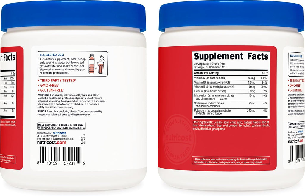 Nutricost Electrolyte Complex Powder (120 Servings, Fruit Punch) - Hydration Supplement Drink Mix with Vitamins and Minerals