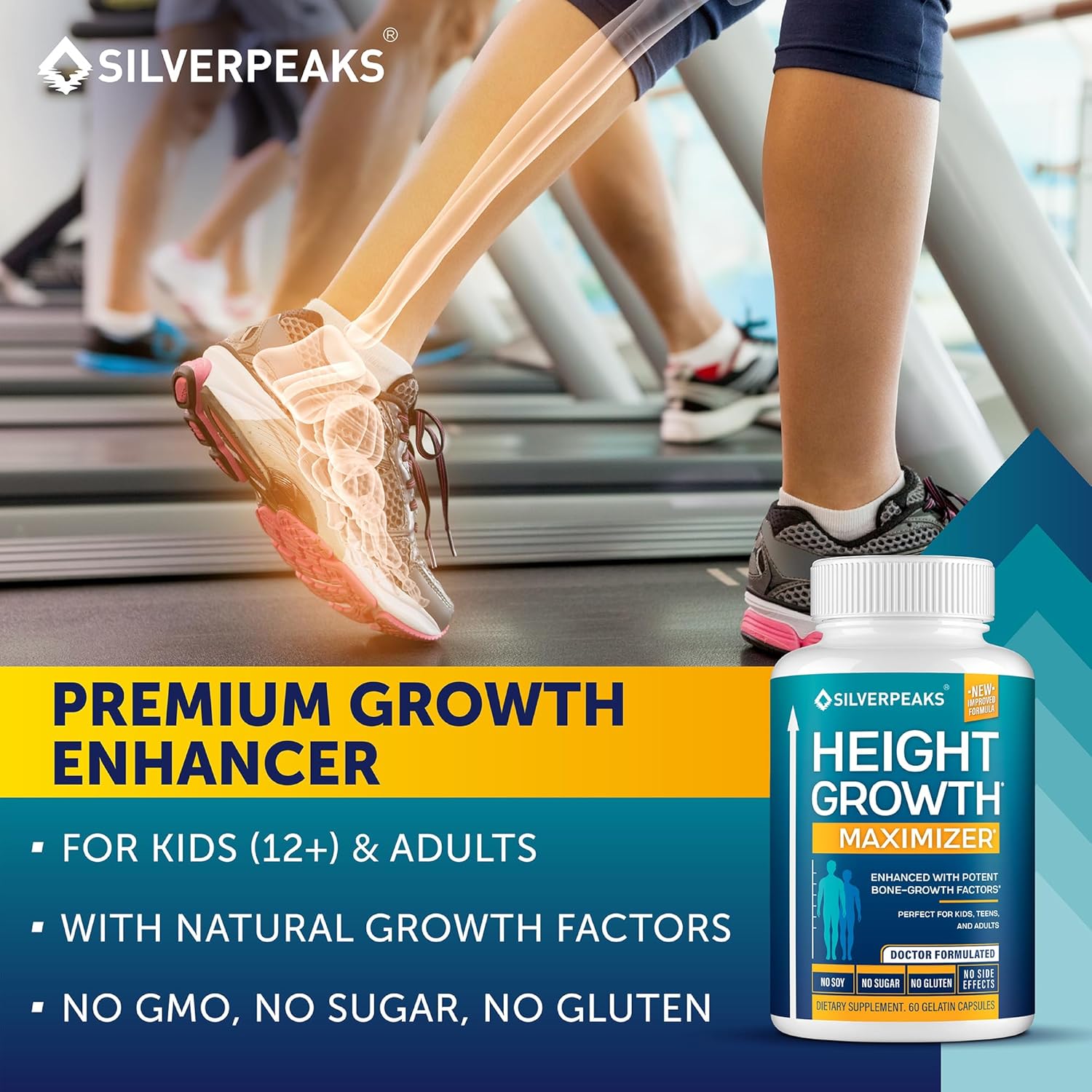 SILVERPEAKS Growth Capsules to Grow Taller - Height Growth Maximizer with Calcium for Bone Strength - Made in USA - Natural Get Taller Supplement - Free of Growth Hormone - Pack of 3