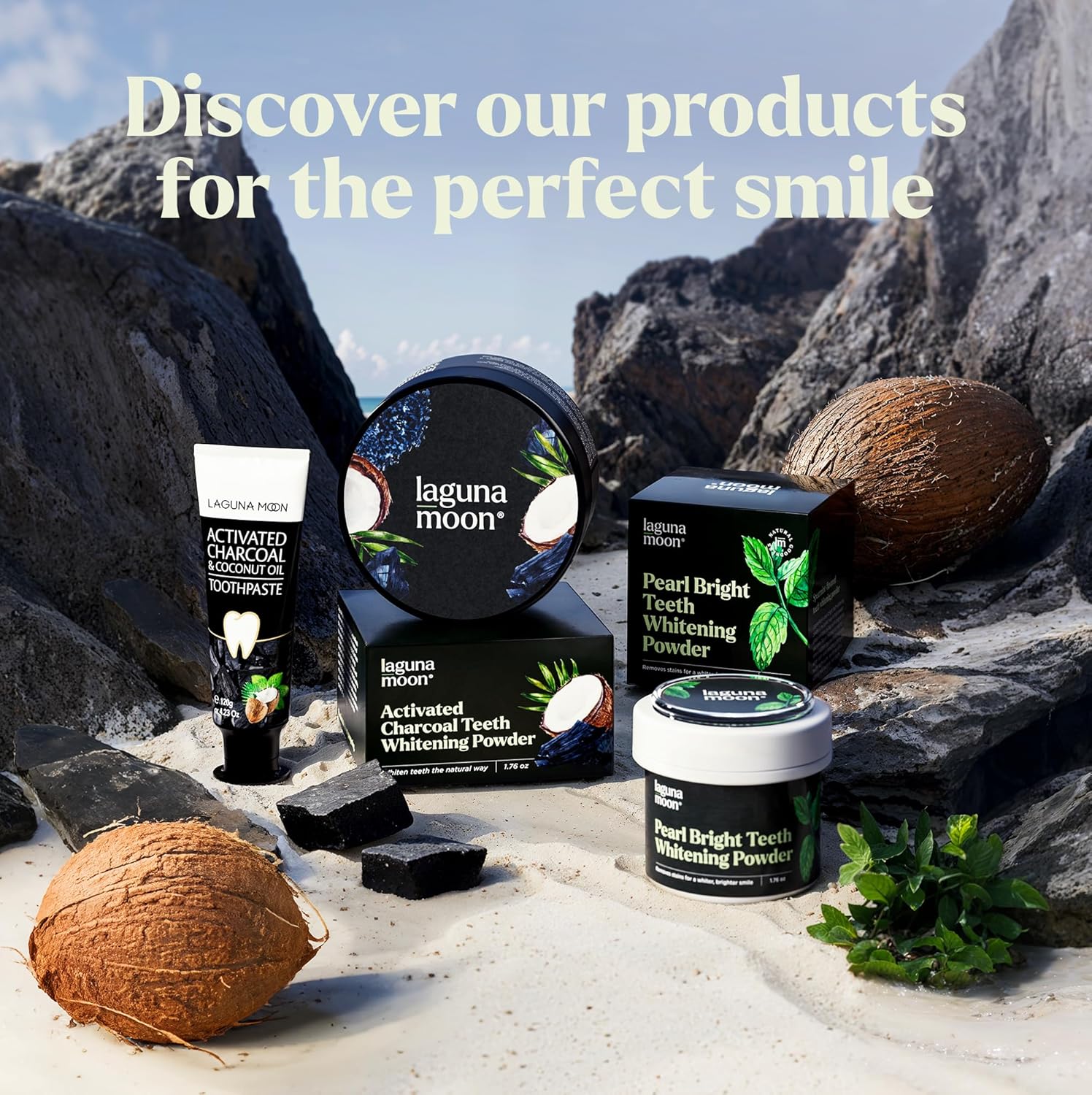 Lagunamoon Activated Charcoal Teeth Whitening Powder - 50g Natural Coconut Charcoal, Effective Teeth Stain Remover and Toothpaste Alternative - Safe for Gums Or Enamel