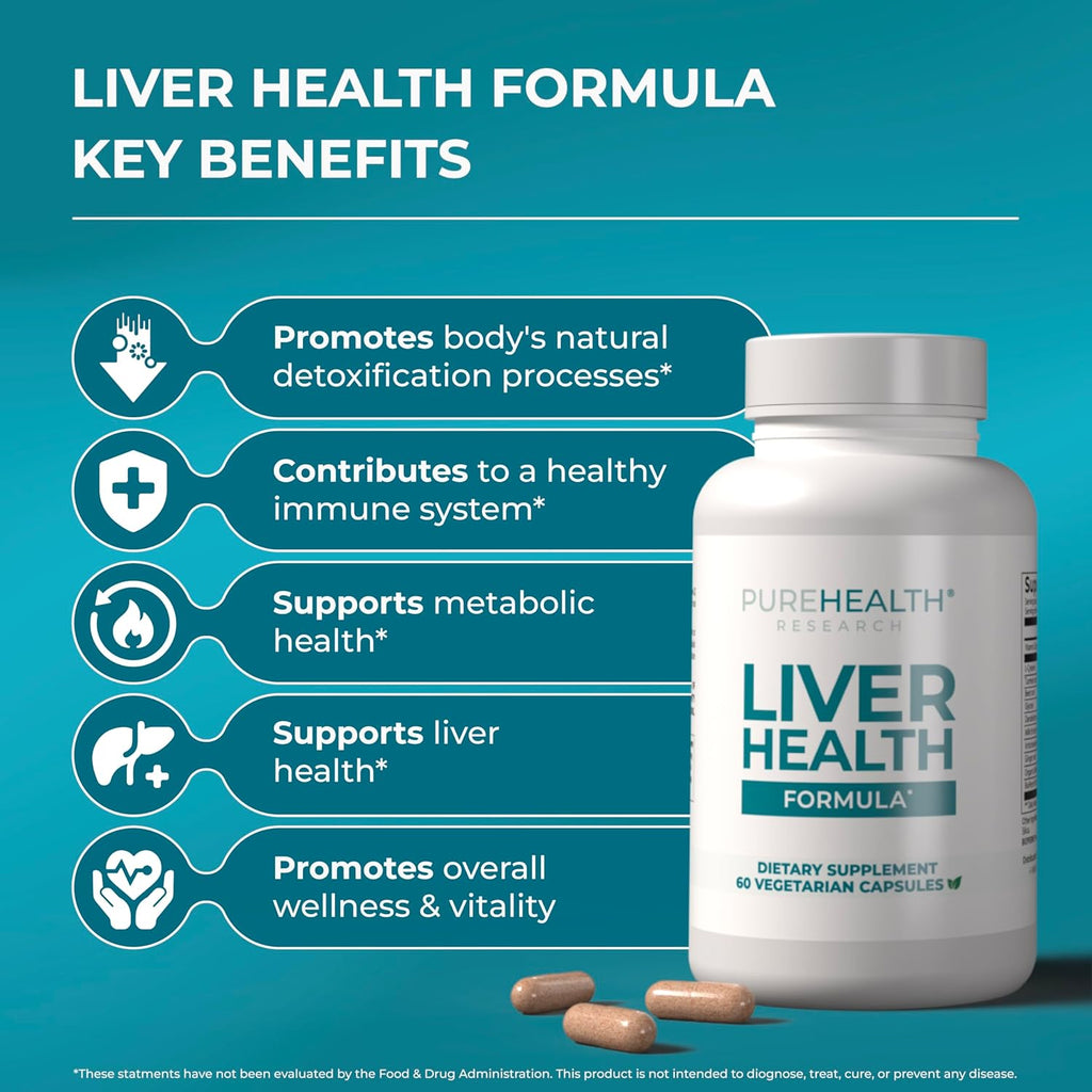 PUREHEALTH RESEARCH Liver Health Detox and Cleanse Supplement - Herbal Blend for Women & Men with Artichoke Extract, Milk Thistle and Dandelion - Liver Support Supplement - 180 Capsules