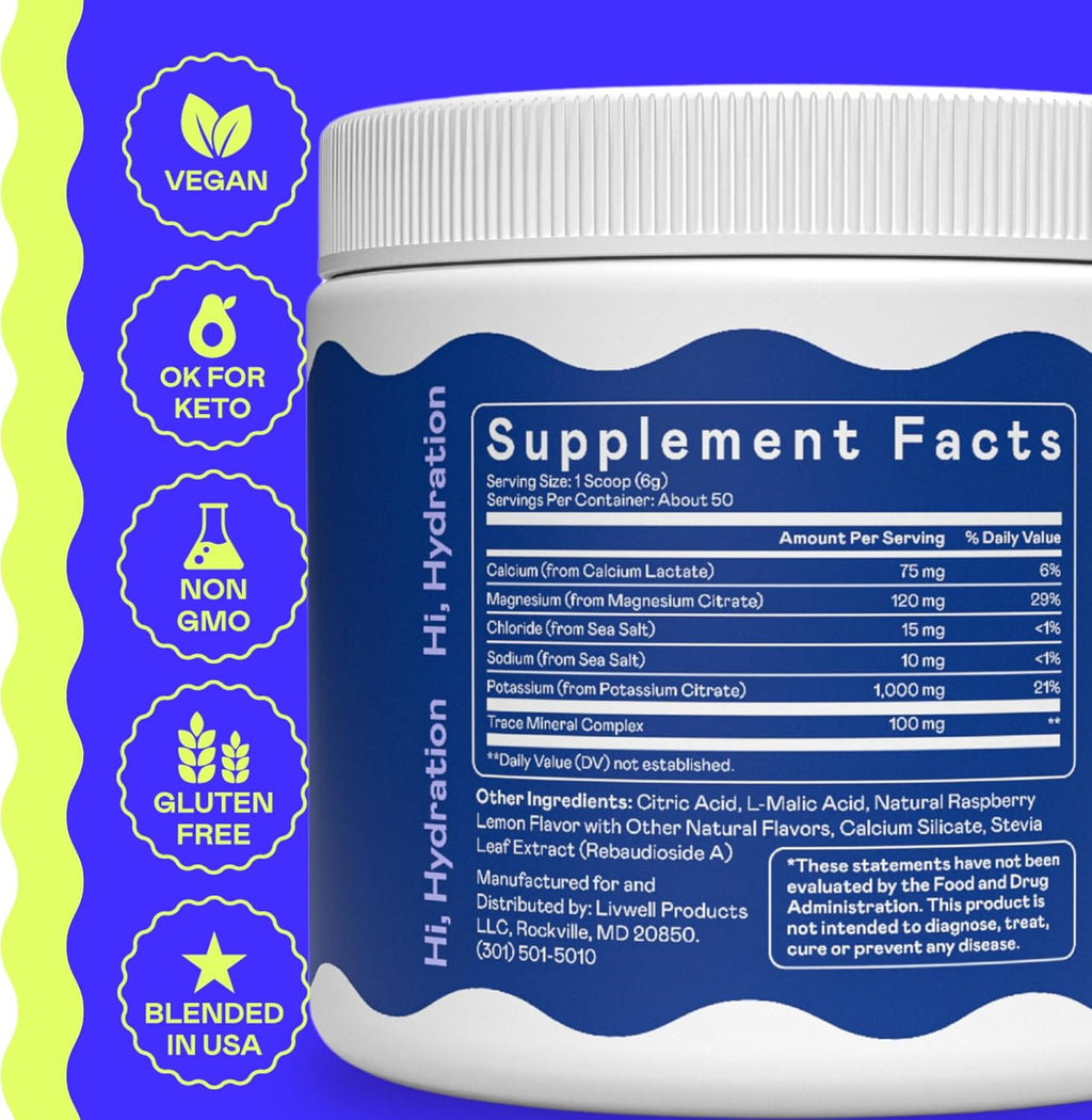 Hi-Lyte Keto K1000 Electrolyte Powder | Raspberry Lemon | Hydration Supplement Drink Mix | Boost Energy & Beat Leg Cramps | No Sugar, No Maltodextrin | 50 Servings