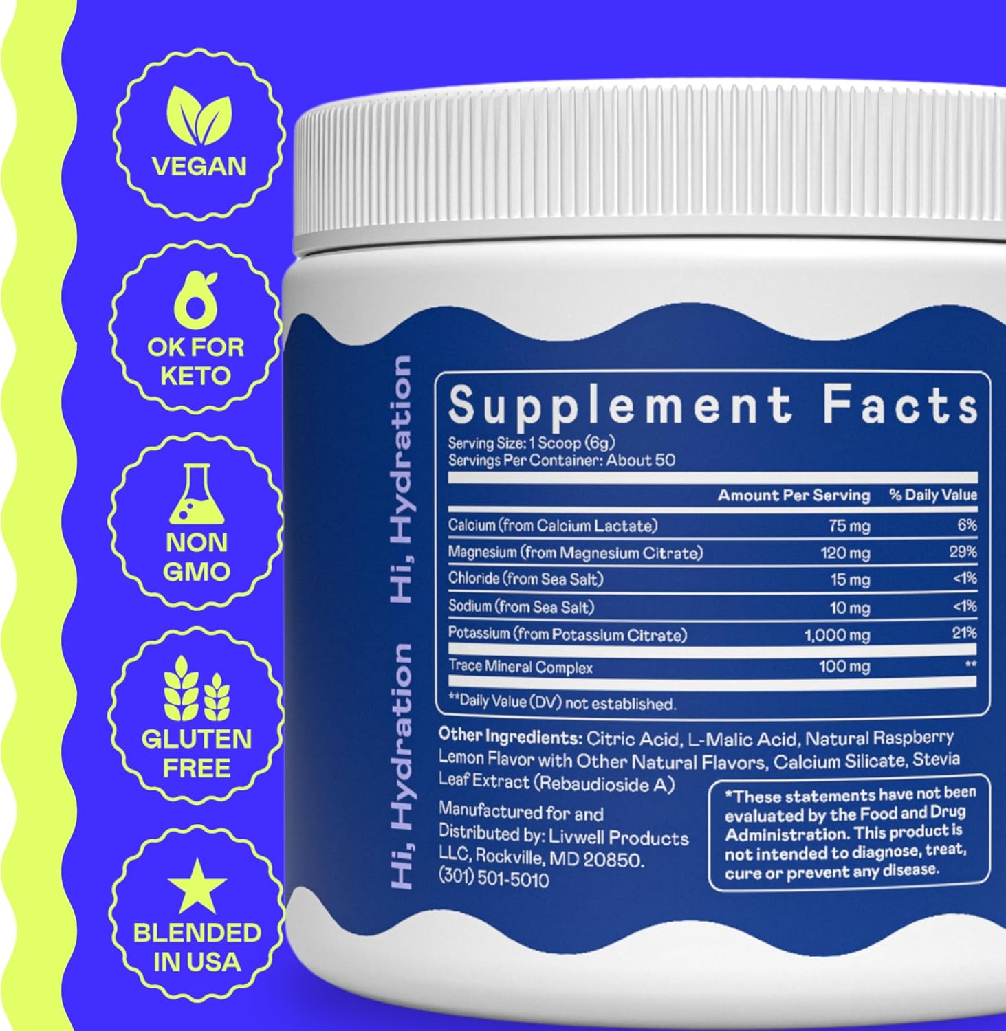 Hi-Lyte Keto K1000 Electrolyte Powder | Raspberry Lemon | Hydration Supplement Drink Mix | Boost Energy & Beat Leg Cramps | No Sugar, No Maltodextrin | 50 Servings