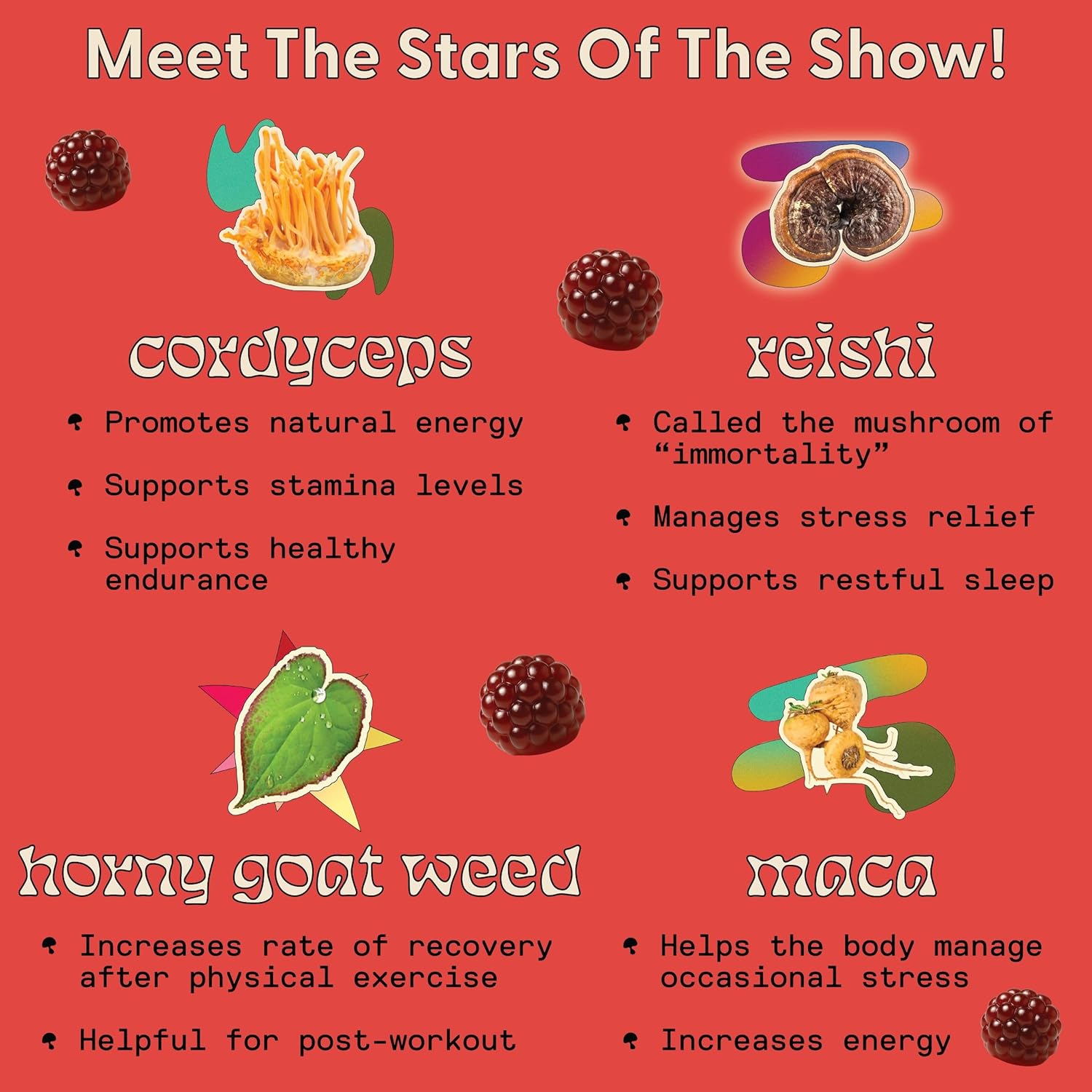 Horny Goat Weed Gummies - Horny Goatweed for Men & Women with Cordyceps, Reishi & Maca Root - Maximize Blood Flow, Ignite Feel-Good Vibes & Lasting Energy