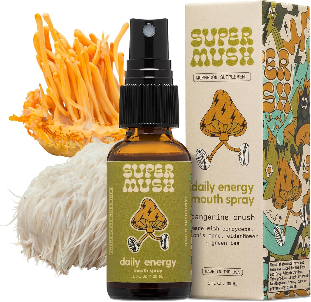 Daily Energy Mouth Spray - Mushroom Supplement - Lions Mane & Cordyceps Mixed Mushrooms Extract Pure Liquid Sprays for Focus, Stamina & Clarity - 30ml Organic Lions Mane Fungi Spray