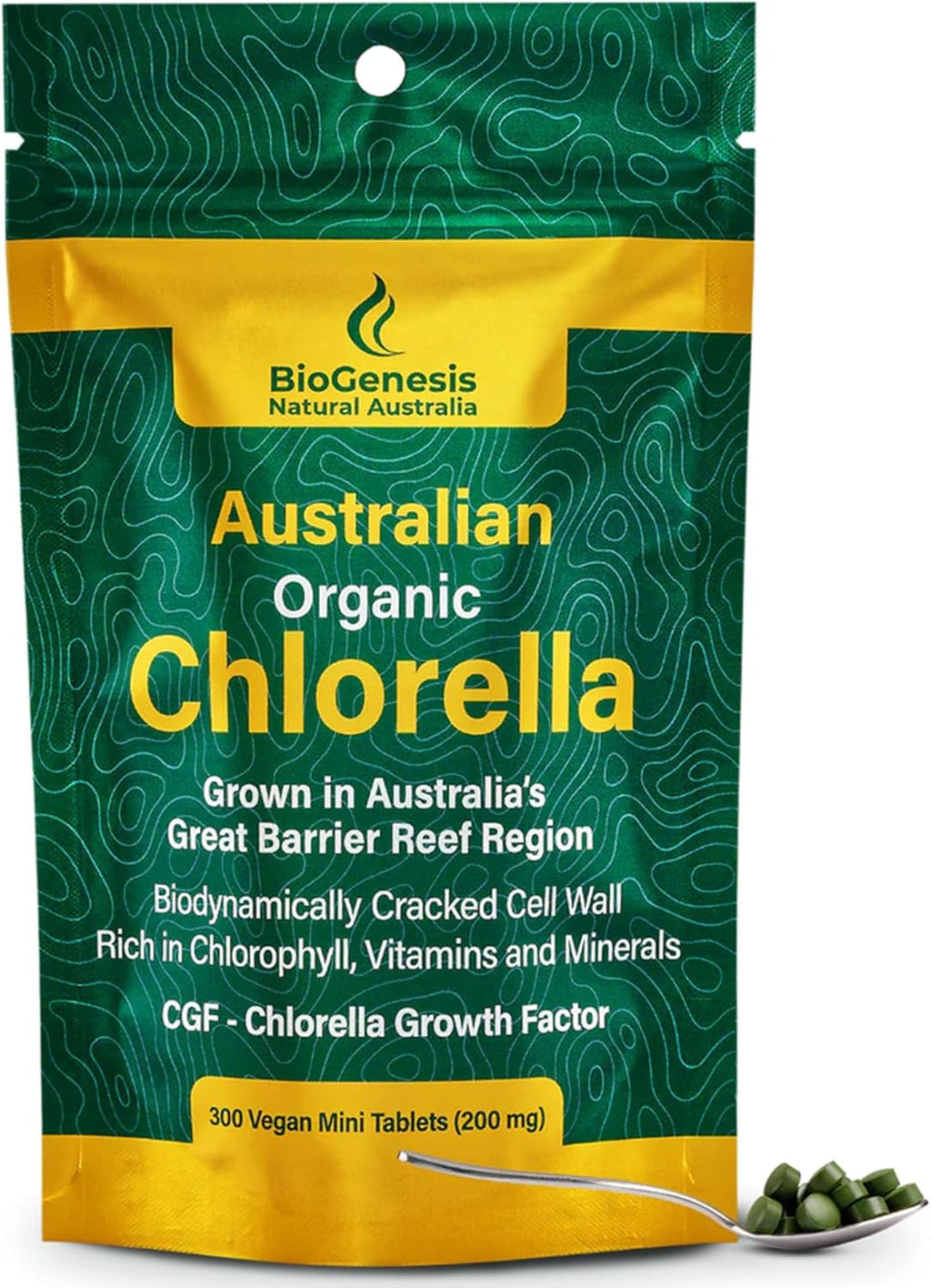 Biogenesis Organic Chlorella Mini Tablets – 300 Count (200mg) | Australian Grown | Rich in Chlorophyll, Vitamins & Minerals | Supports Energy & Immunity | Vegan Mini Tablets