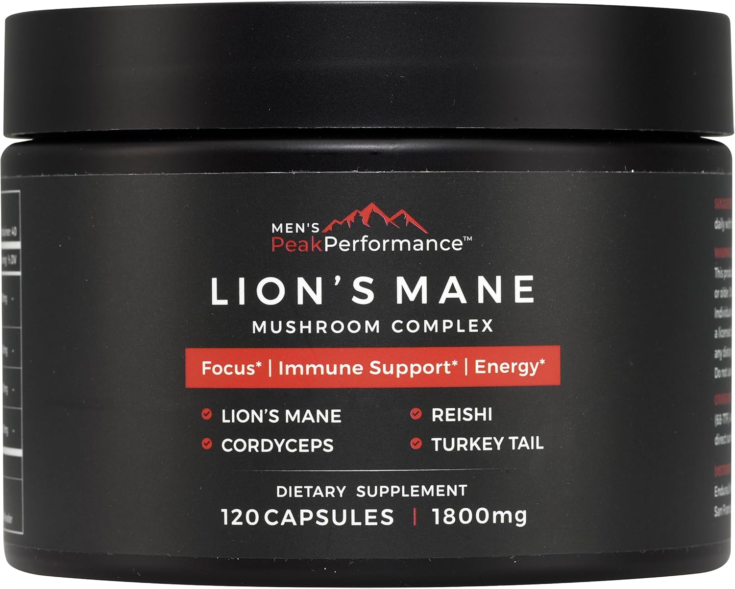 MEN'S PeakPerformance Lion's Mane Mushroom Supplement Capsules with Reishi, Cordyceps, Turkey Tail – Brain Nootropic for Memory, Focus, Natural Energy, & Immune Support Supplement (120 Capsules)