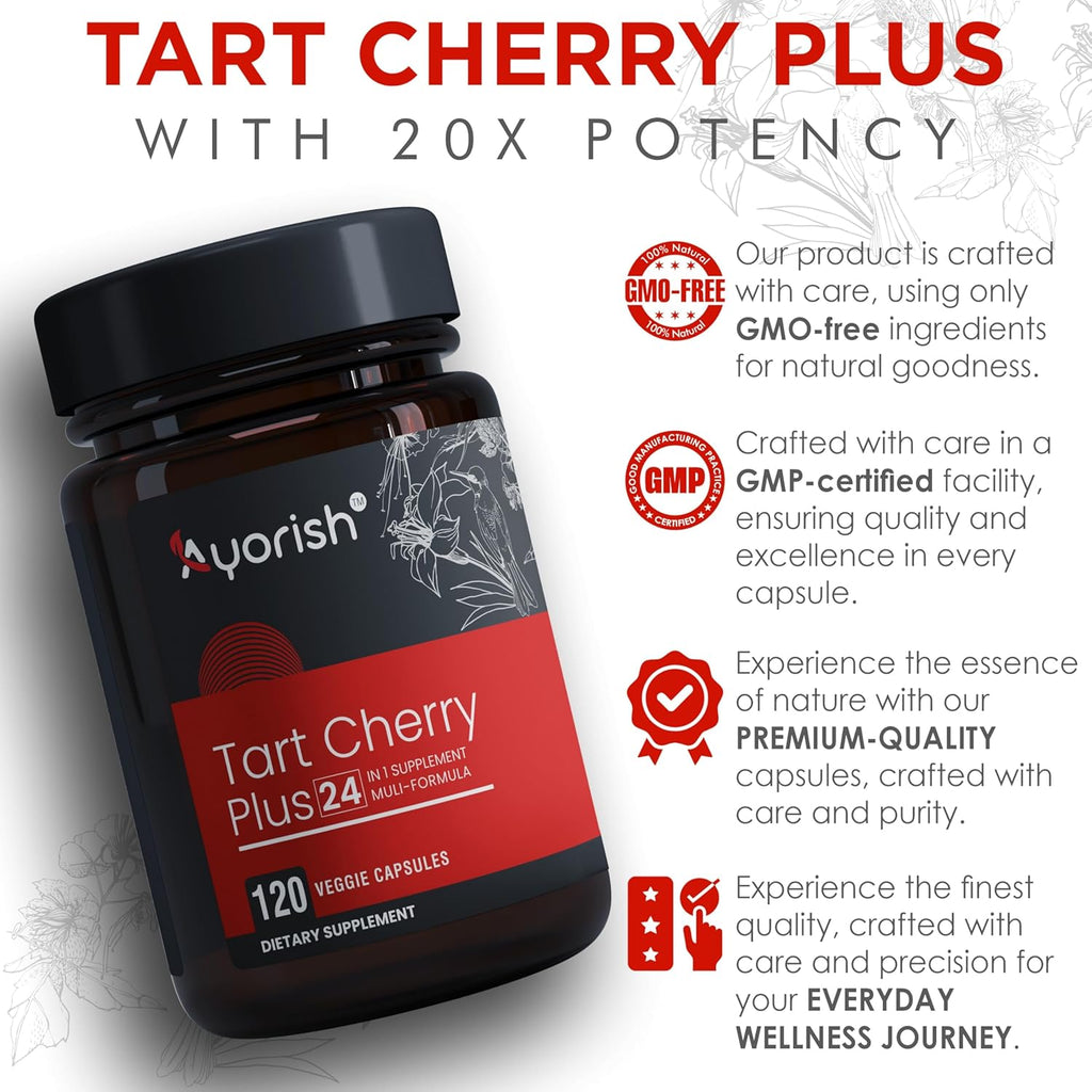 Tart Cherry 1050 mg Capsules with Turmeric Moringa Cranberry Chanca Piedra Celery Quercetin ACV Pomegranate L Selenomethionine - 120 Ct Cherry Tart Capsules