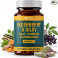 Pure Prana Elderberry & Giloy Capsules - Ayurvedic 10-Herb Immune Support with Tulsi, Neem, Turmeric & Ginger - Vegan Seasonal Defense Supplement for Adults - 60 Capsules