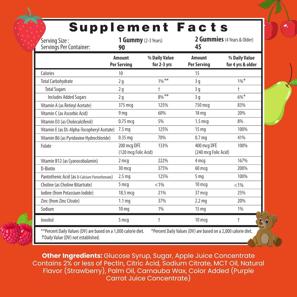 HERBION Naturals Multivitamin Gummies for Kids | Immune Support with Vitamin C, D3, B12, A, E & Zinc | Strawberry Flavor | Gluten Free, Vegan, Chewable Gummy Vitamins | 90 Ct | Pack of 24