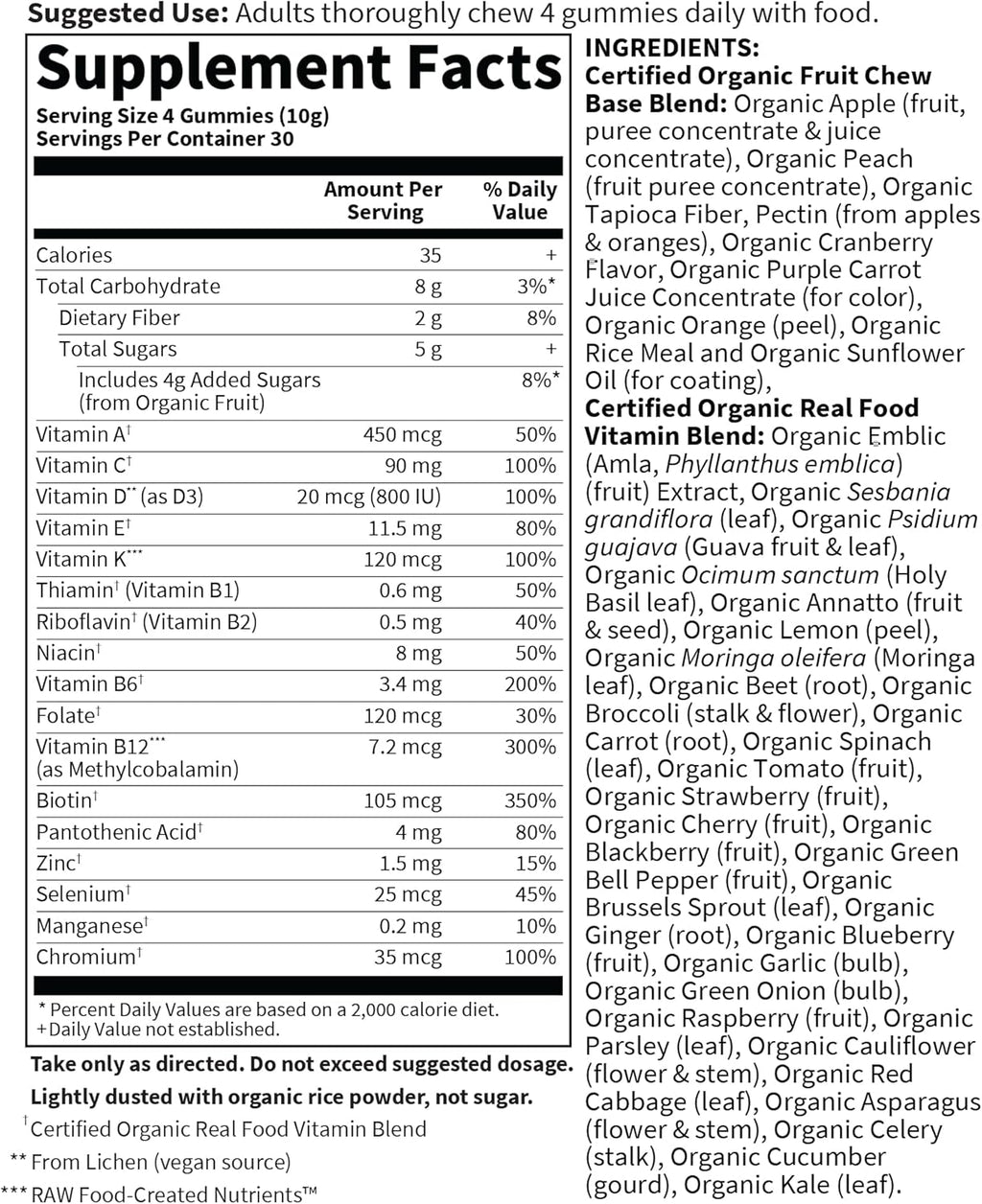 Garden of Life Organics Men's Gummy Vitamins - Berry - Certified Organic, Non-GMO, Vegan, Kosher Complete Multi - Methyl B12, C & D3 - Gluten, Soy & Dairy Free, 120 Real Fruit Chew Gummies