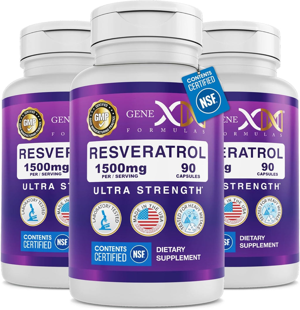 Genex Formulas 1500mg Resveratrol with BioPerine for Absorption (3 Pack) | Organic Trans-Resveratrol Capsules from Japanese Knotweed, Antioxidant Supplement for Healthy Aging