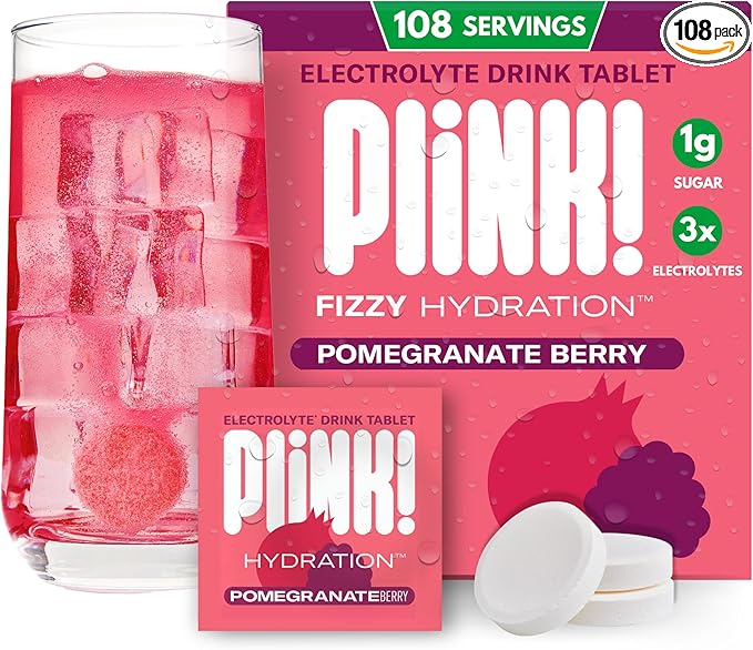 Plink! Fizzy Electrolyte Tablets for Adults & Kids – Pomegranate Berry, 108ct – Family-Friendly Daily Hydration – Low Sugar, Vegan, Keto Friendly, Non-GMO