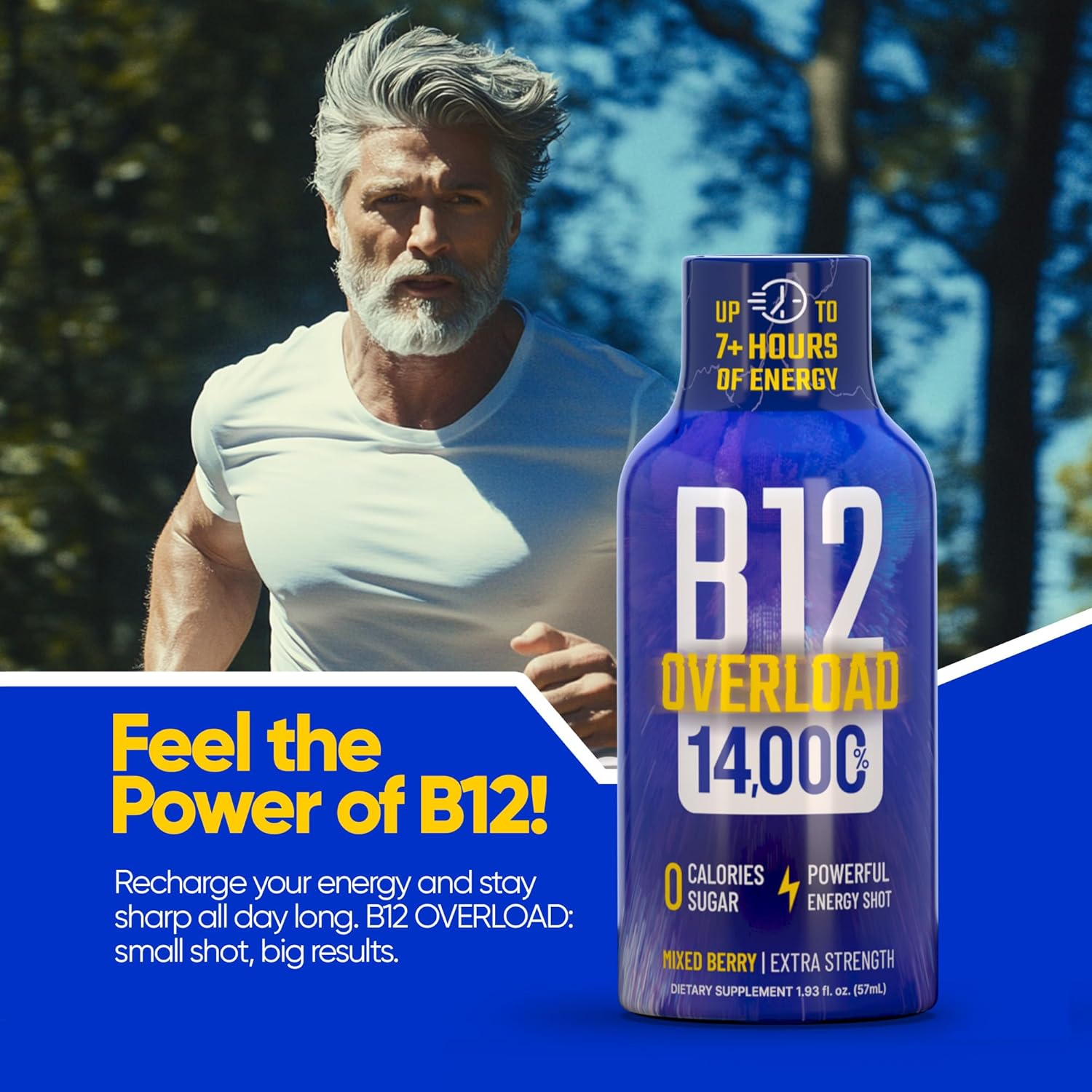 B12 Overload Extra Strength Energy Shot – Mixed Berry– 260mg Caffeine, 14000% B12, Electrolytes – Energy & Vitality Support – Zero Sugar No Calories – Vegan, Kosher, Gluten-Free – 1.93 fl oz, 24-Pack