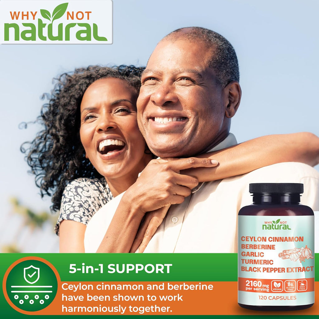 5-in-1 Organic Ceylon Cinnamon Capsules with Berberine, Garlic, Turmeric, Black Pepper Extract Pills