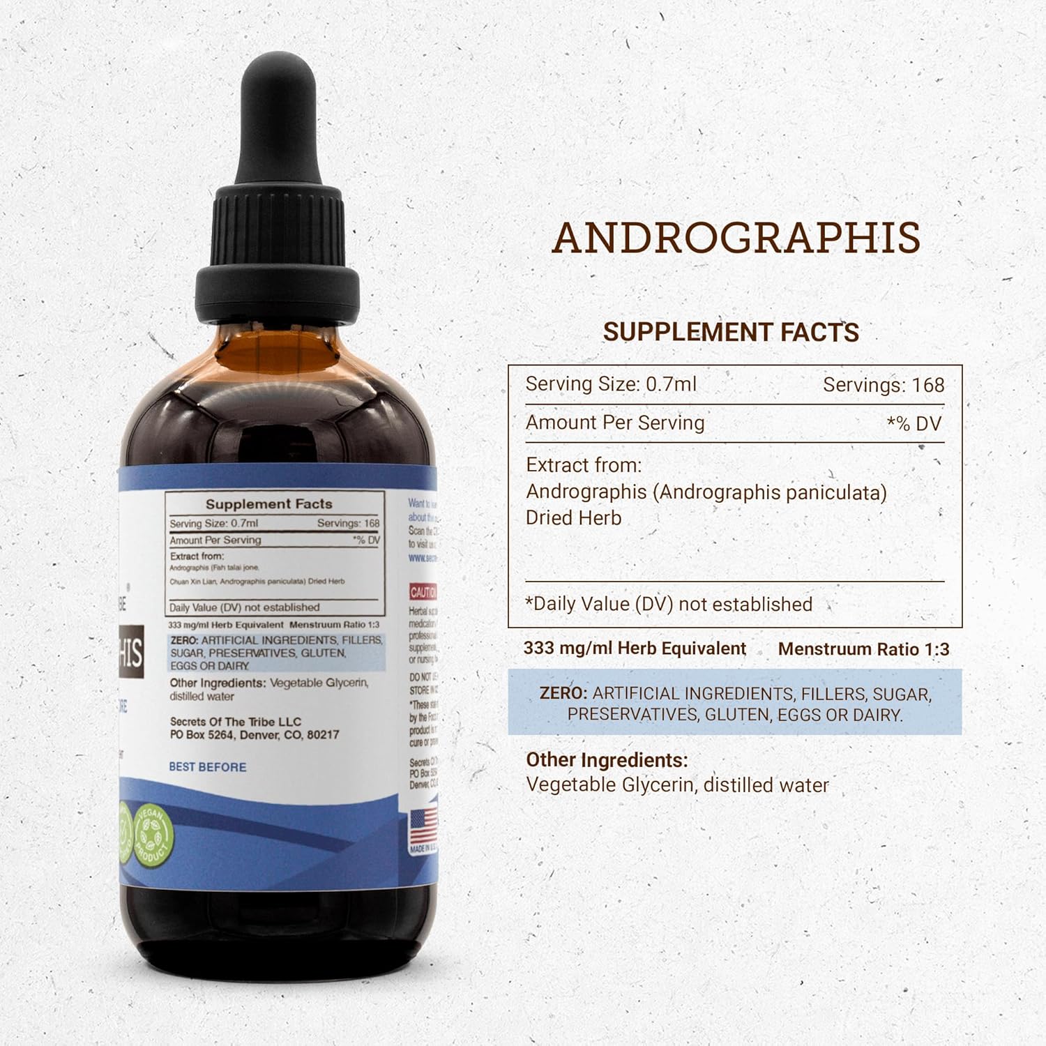 Secrets of the Tribe Andrographis Tincture Alcohol-Free Extract, Andrographis Fah talai jone, Chuan Xin Lian, Andrographis Paniculata Immune System Health 4 OZ