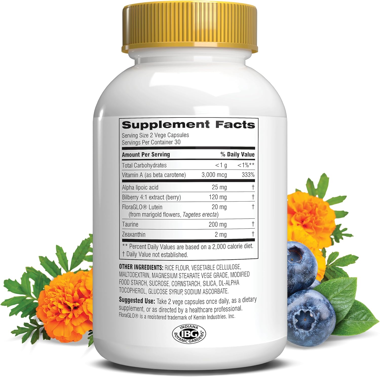 Botanic Choice Maximum Strength Opti Gold Vision Eye Health Support Supplement for Overall Eyesight Health for Men & Women - Taurine, Vitamin A, Lutein, Bilberry, Alpha Lipoic Acid (60 Capsules)