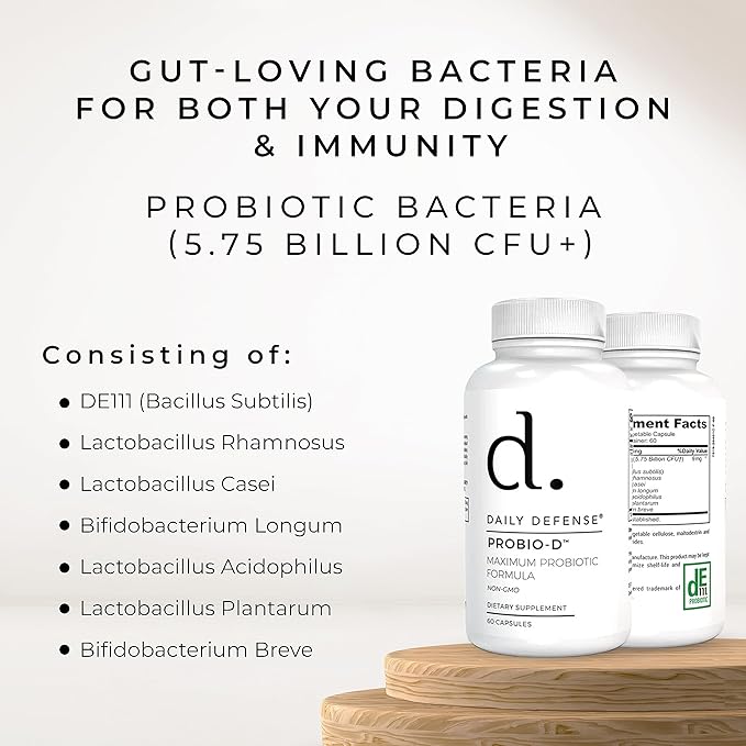 Probiotic Immune Support Supplement - Daily Probiotics for Men with Constipation & Gas - Digestion and Bloating Supplement & Probiotics for Women - 60 Capsules, PROBIO-D
