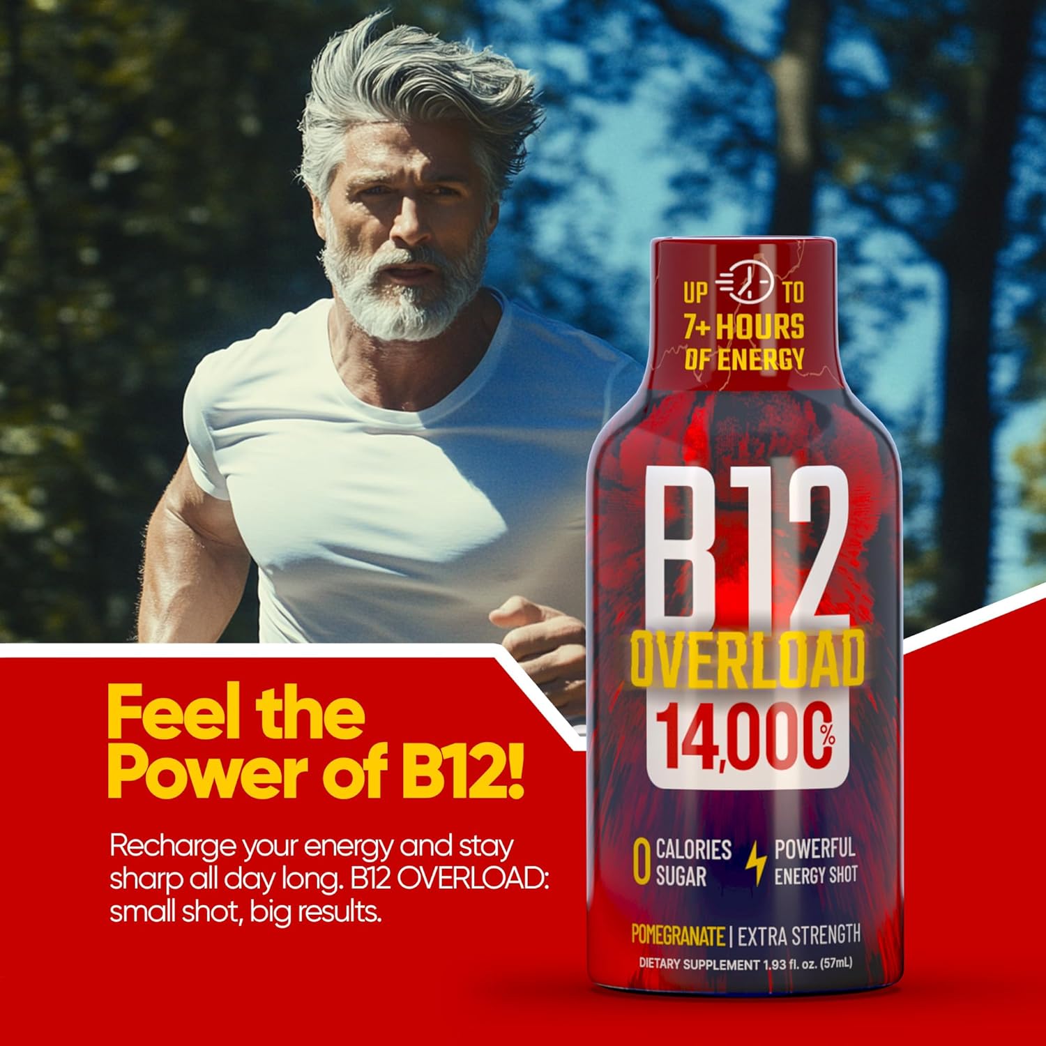 B12 Overload Extra Strength Energy Shot – Pomegranate – 260mg Caffeine, 14000% B12, Electrolytes – Energy & Vitality Support – Zero Sugar No Calories – Vegan, Kosher, Gluten-Free – 1.93 fl oz, 8-Pack