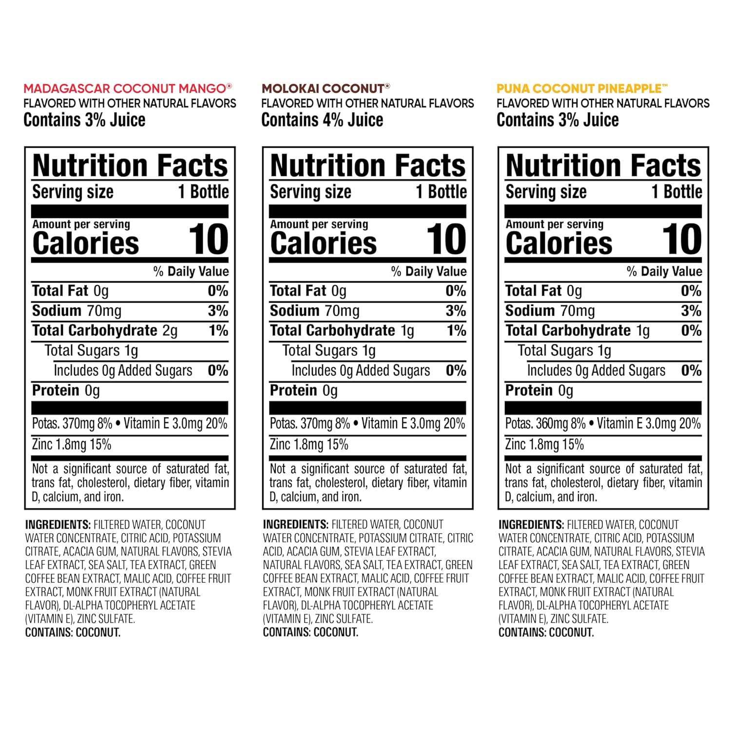 Bai Coconut Variety Pack, Antioxidant Infused Water Beverage, with Vitamin C and No Artificial Sweeteners, 18 fl oz bottles, 12 pack