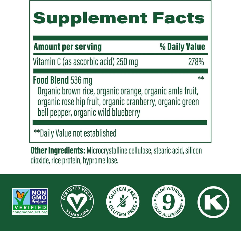 MegaFood Complex C - Vegan Immune Support Supplement with Vitamin C 250 mg, Made with Real Food Including Orange, Cranberry & Brown Rice, Gluten-Free, Kosher - 90 Tablets, 90 Servings