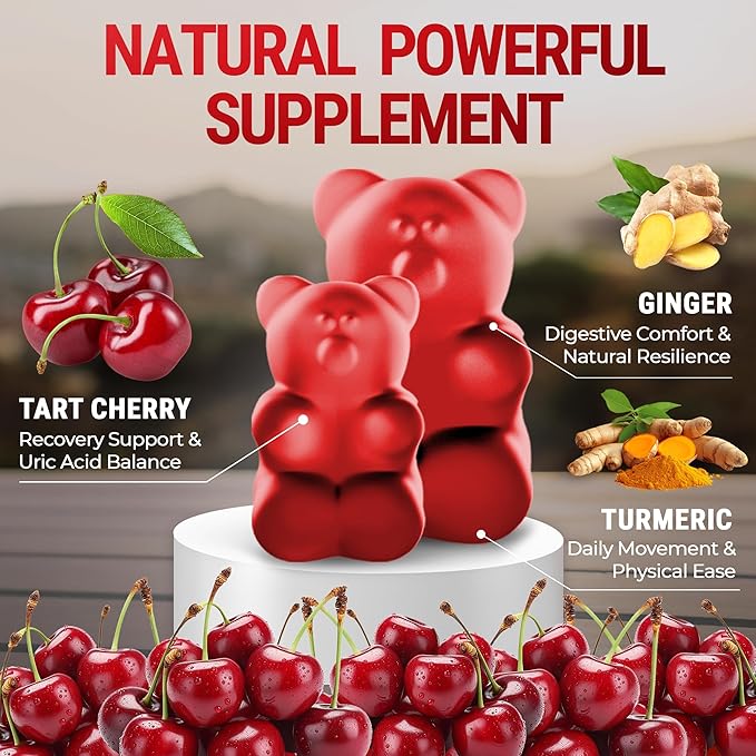 [Ultra Strength] Tart Cherry Gummies Extract with Turmeric & Ginger - Natural Tart Cherry Supplement for Uric Acid Cleanse Support & Recovery Gummies