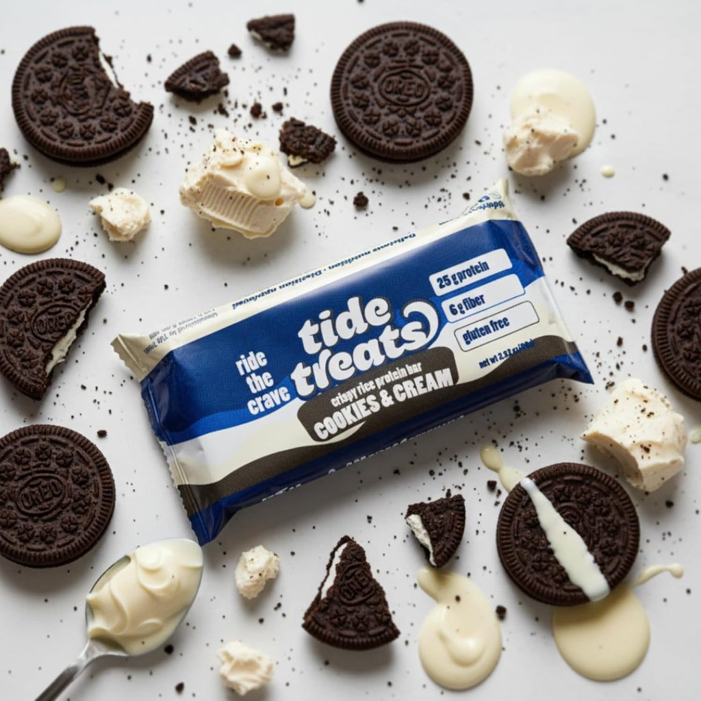 Crispy Rice Protein Treat Bar | 25 g Protein, No Added Sugar, 7 g Fiber, Gluten Free | High Protein Snack for On-the-Go, Post-Workout or Dessert Cravings | 8 Count (Cookies And Cream)