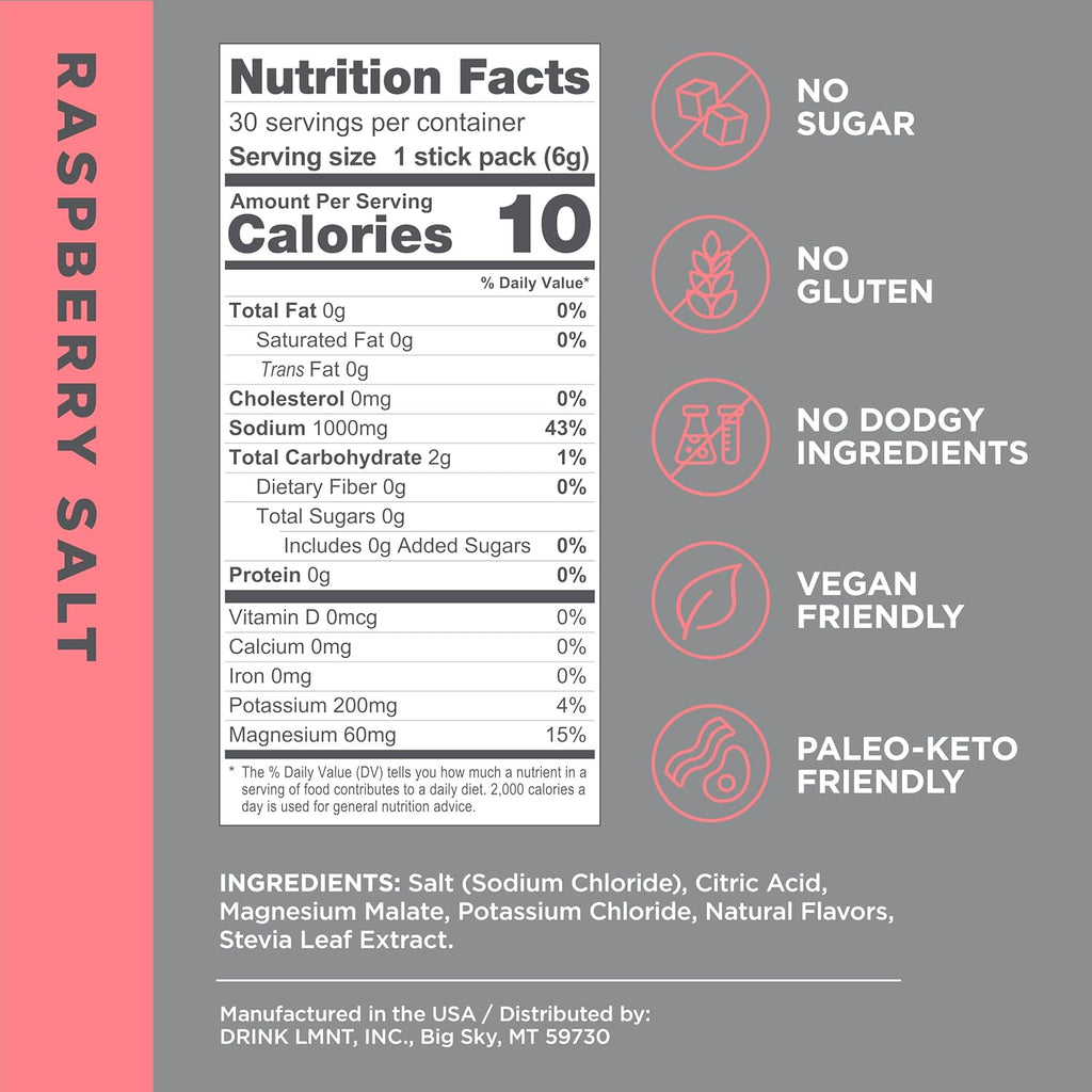 Drink LMNT Zero Sugar Electrolytes - Raspberry Salt | Drink Mix | 30-Count