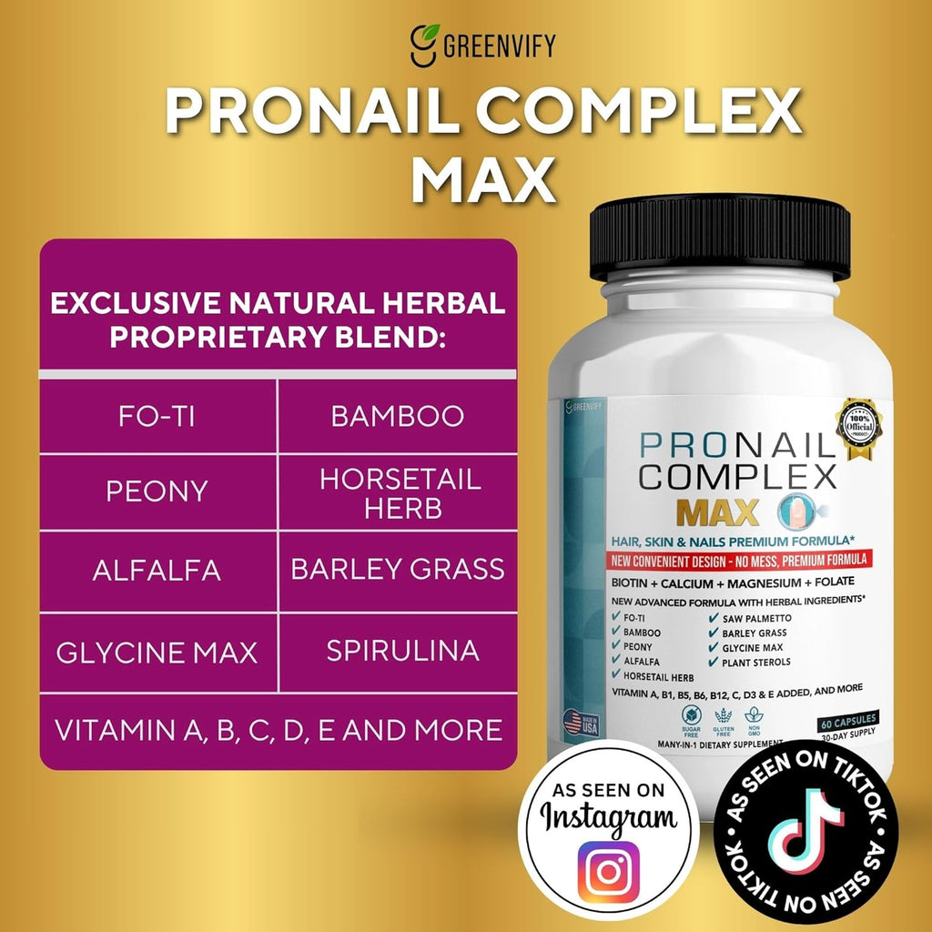 ProNail Complex Max Hair, Skin & Nails Premium Supplement with Biotin & Herbal Blend, 60 Capsules, 30 Day Supply (5)