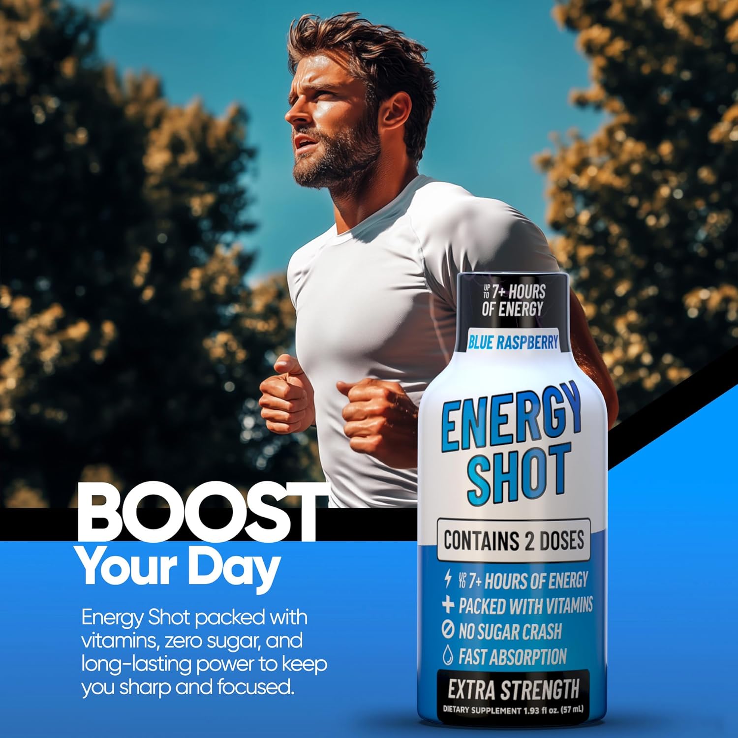 Blue Raspberry Extra Strength Energy Shot 8 pk – 260mg Natural Caffeine B12 B6 – Energy & Focus Support – 2 Servings Sugar Free Zero Calorie Green Tea B-Vitamins Electrolytes Vegan – 1.93 fl oz