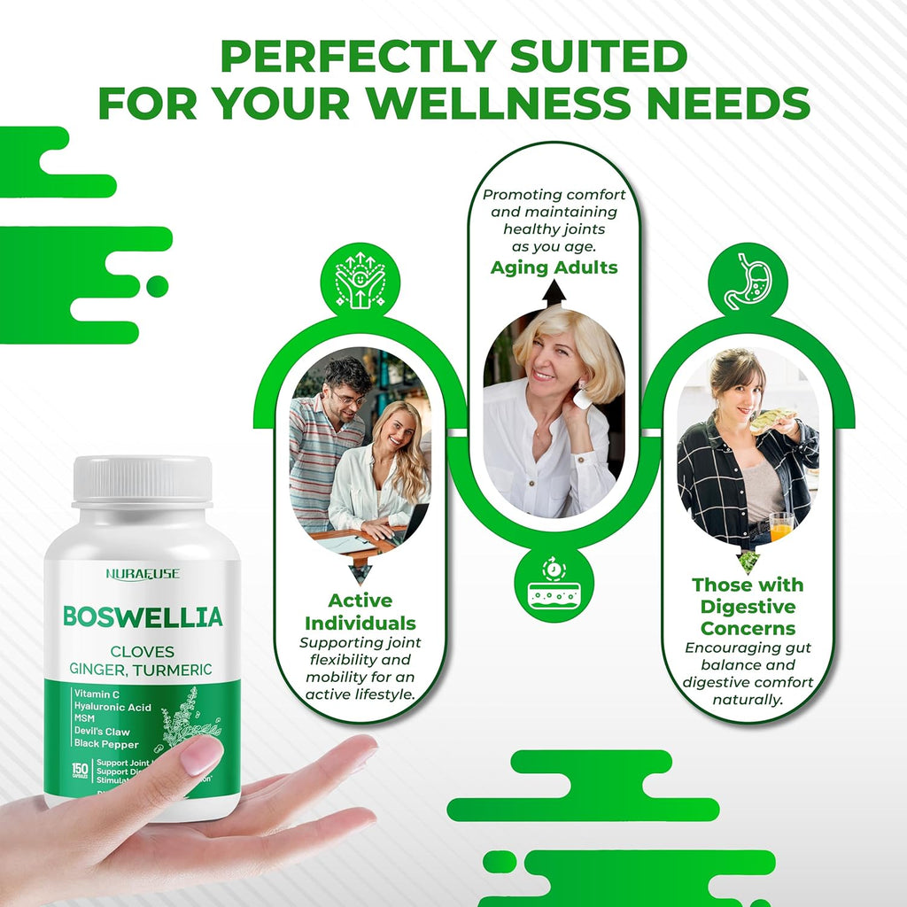 Boswellia with Cloves, Ginger, Turmeric, Vitamin C, Hyaluronic Acid, MSM, Devil's Claw – Supports Joint Health, Digestive Wellness* & Nutrient Absorption*