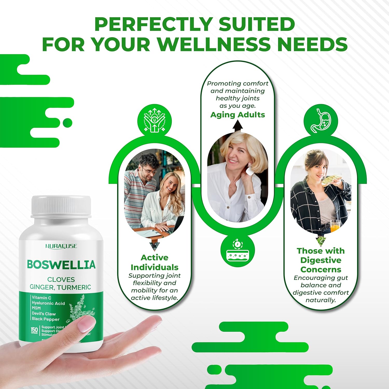 Boswellia with Cloves, Ginger, Turmeric, Vitamin C, Hyaluronic Acid, MSM, Devil's Claw – Supports Joint Health, Digestive Wellness* & Nutrient Absorption*