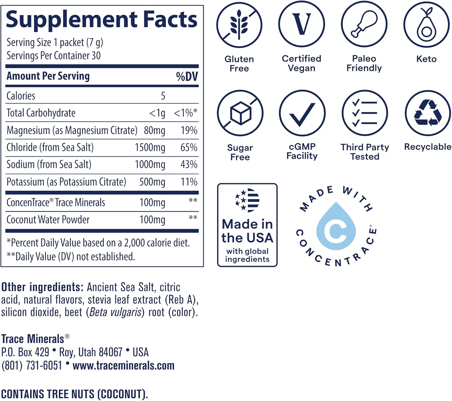 Trace Minerals ZeroLyte Salty Berry Lemonade Flavor - Sugar Free Electrolyte Drink Mix - Supports Hydration, Energy, Stamina - Ancient Sea Salt, Full Spectrum Minerals, Coconut Water - 30 Packets