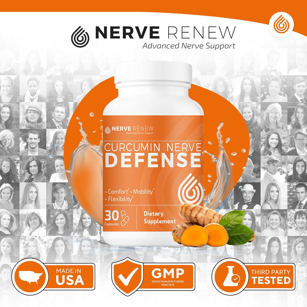 NERVE RENEW Curcumin Nerve Defense with Meriva Curcumin Phytosome for Complete Nerve Nourishment and Comfort - Optimized Curcumin with Black Pepper Extract - 30 Capsules