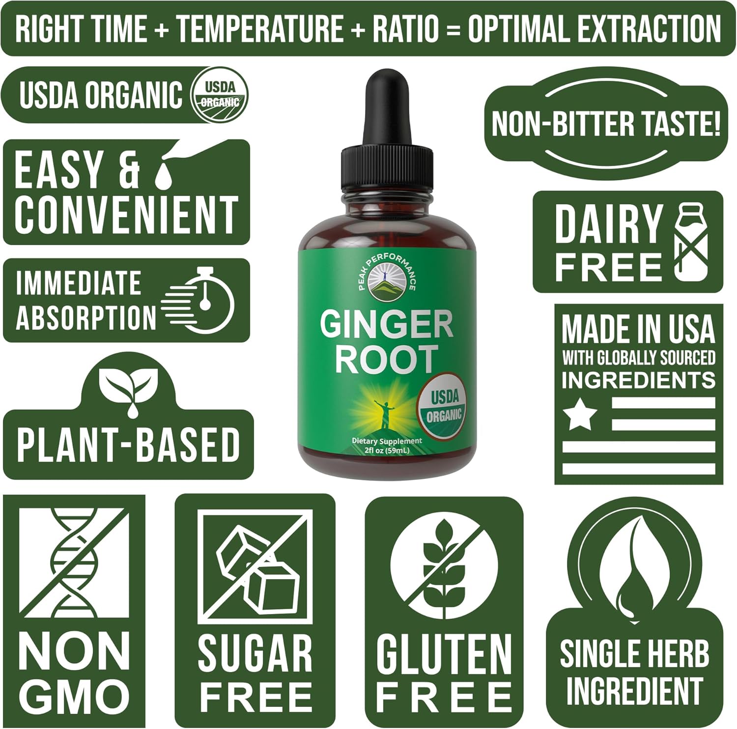 USDA Organic Ginger Root Extract Liquid Drops. Zero Sugar, Non Bitter Vegan Ginger Oil Supplement For Immune, Digestive + Gut Support. High Bioavailability, Gluten Free For Women and Men. Take Orally