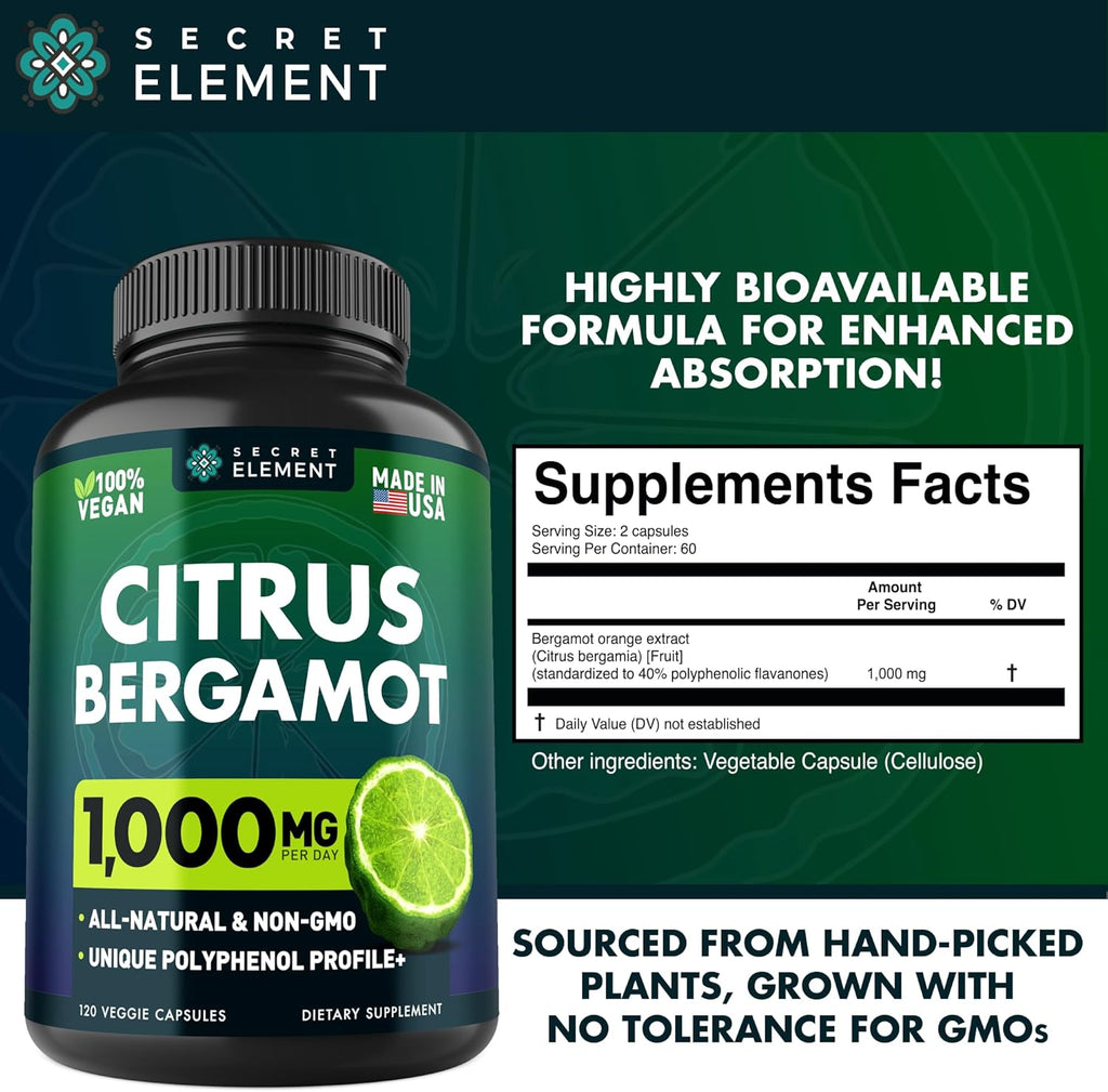 3 Pack Citrus Bergamot Extract 1000mg, Supplement for Heart, Immune System Support, and Healthy Aging - Pure 360 Vegan Capsules
