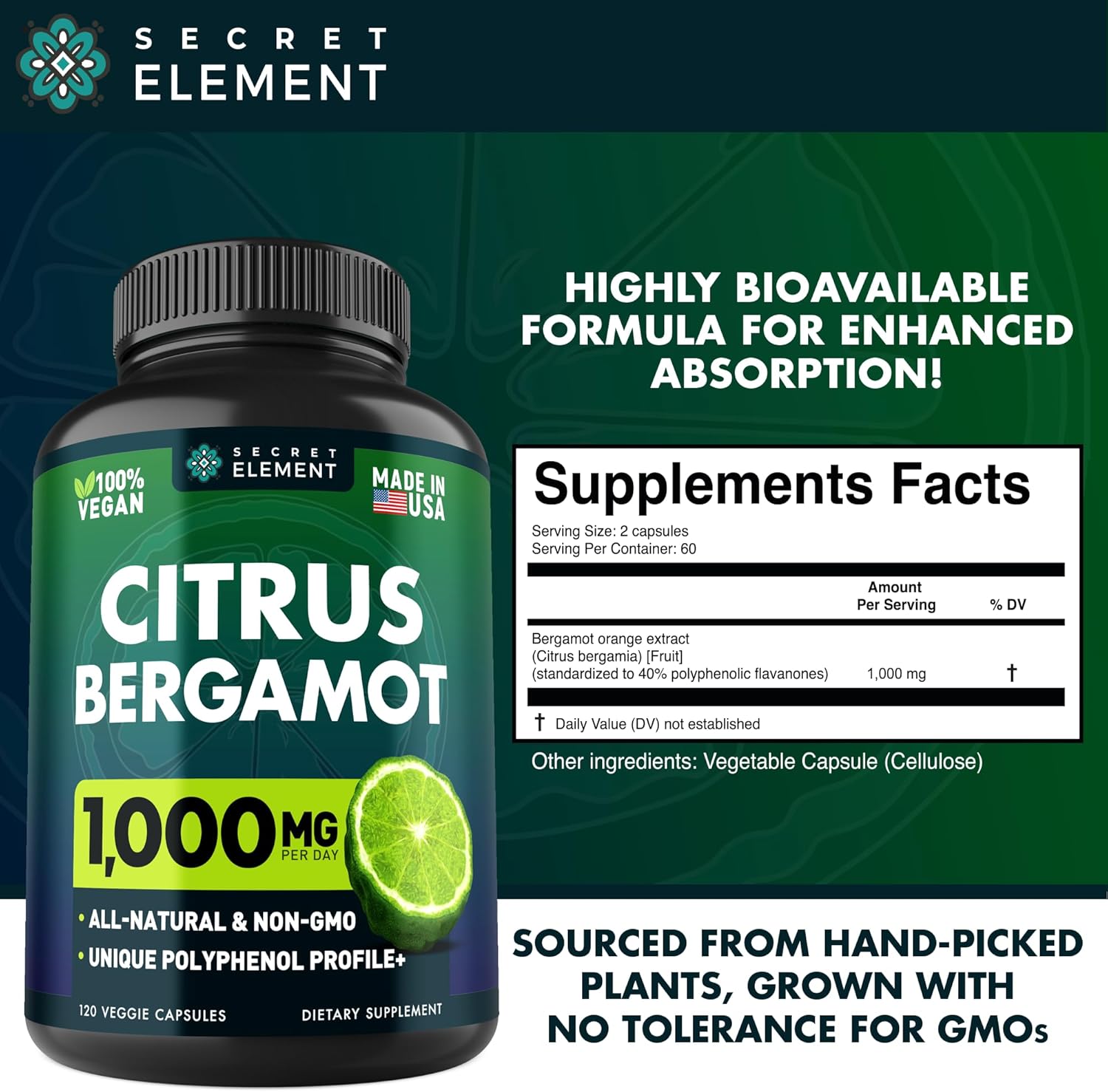 3 Pack Citrus Bergamot Extract 1000mg, Supplement for Heart, Immune System Support, and Healthy Aging - Pure 360 Vegan Capsules